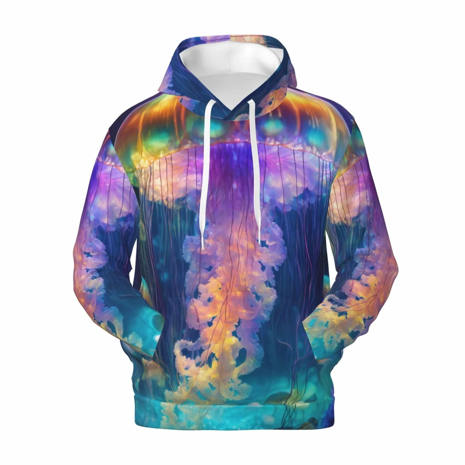 Męska bluza z kapturem z nadrukiem oceanu meduzy, casualowa grafika z nadrukiem bluzy z kapturem z kieszenią