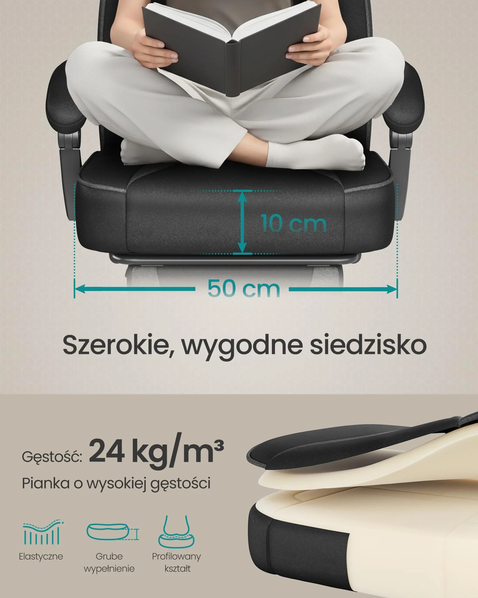 SONGMICS Fotel gamingowy, fotel biurowy z podnóżkiem, fotel biurowy z zagłówkiem i podparciem lędźwiowym, regulowana wysokość, ergonomiczny, nośność do 150 kg, kolor atramentowo-szary OBG073BH20