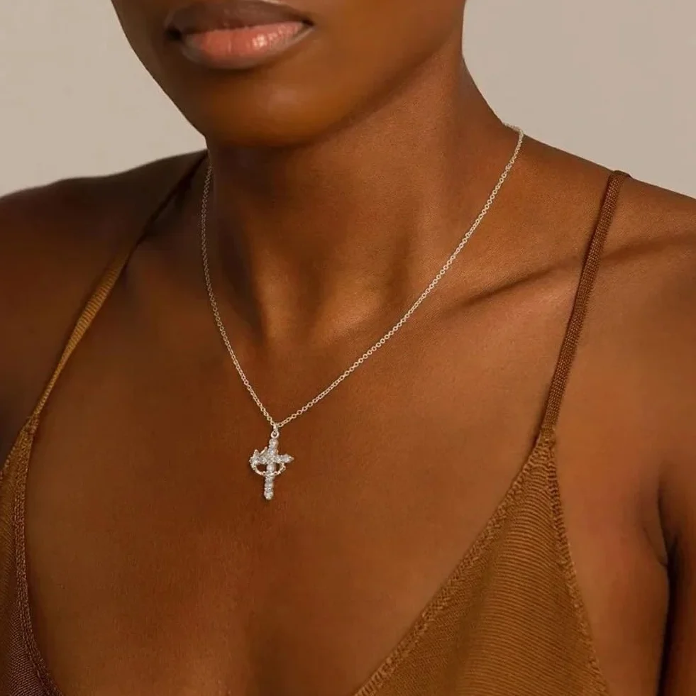 Hiscrown Cross & Crown Necklace, złoty Rotatable Crown Sideways Cross Necklace, Tiny Gold Jewelry