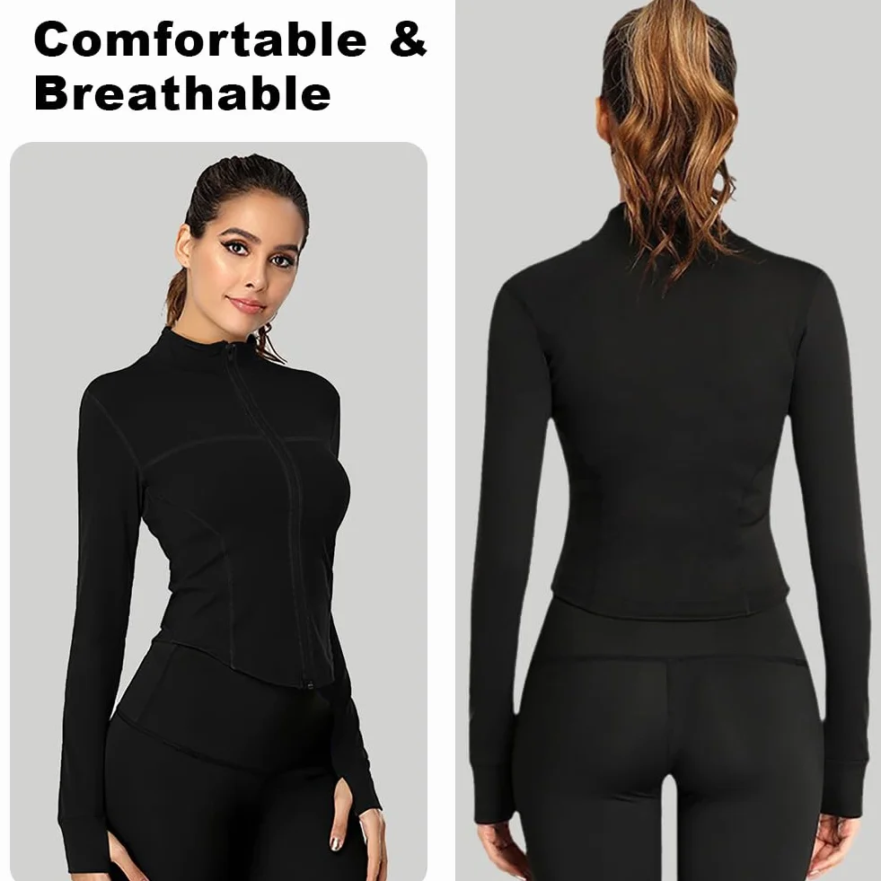 flintronic Damska kurtka do biegania, topy na siłownię, koszulka sportowa, slim fit, oddychająca odzież sportowa do fitnessu, treningu, jogi, krótkie topy
