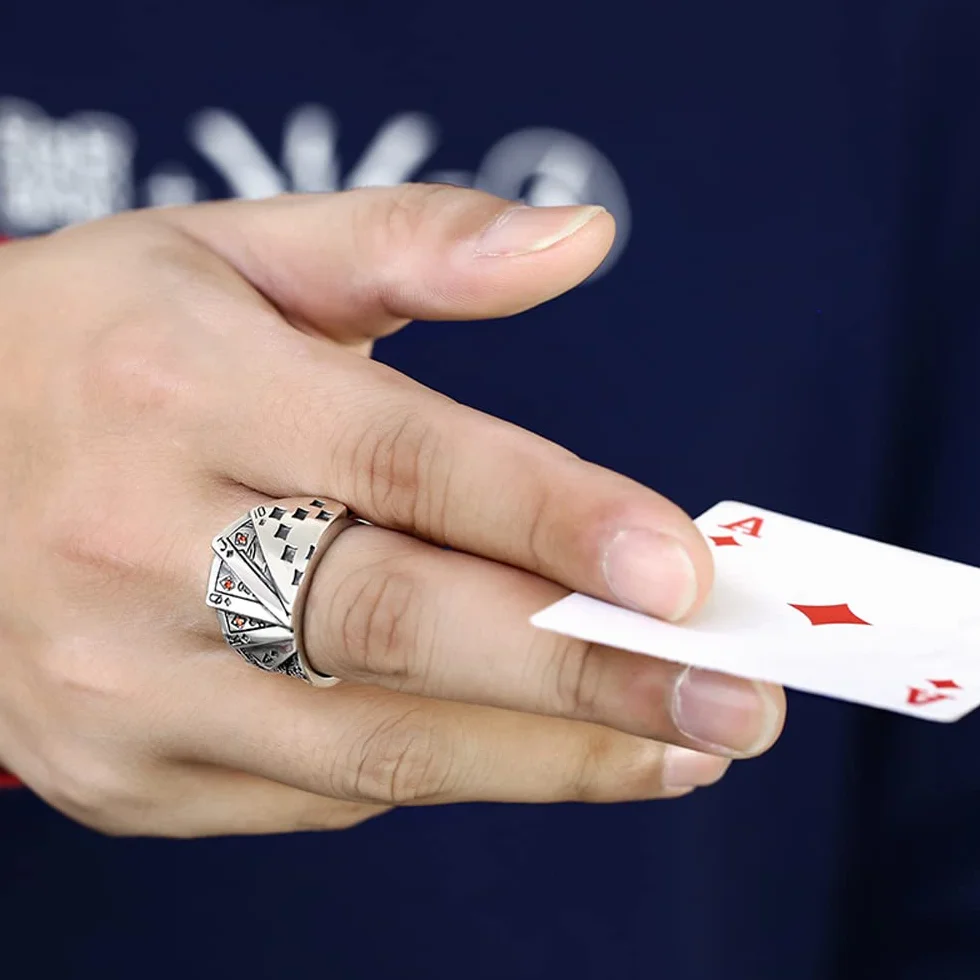 Vintage punk chunky pierścionki poker gotyckie srebrne serca k pik