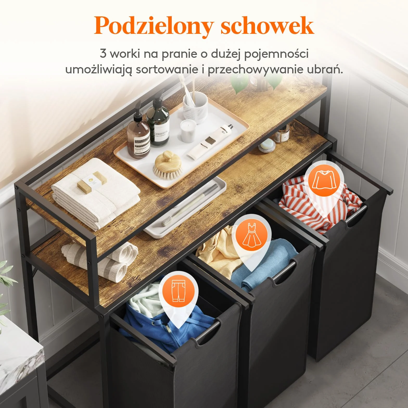 Lifewit Laundry Hamper 3 Section 120L with 2 Shelves and Removable Bags