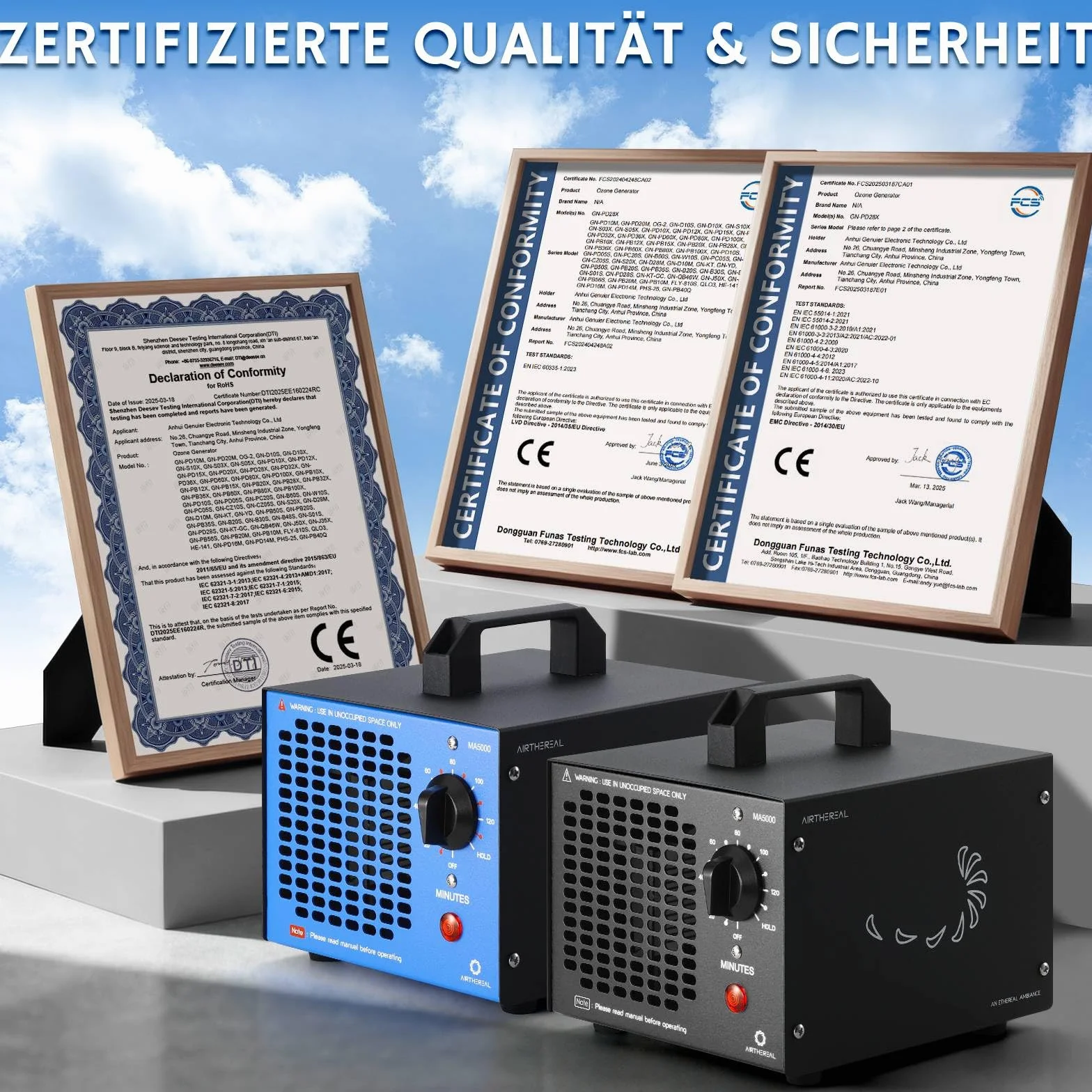 Airthereal MA5000 Komercyjny generator ozonu, ozonator z timerem, usuwa zapachy do 300 m², niebieski