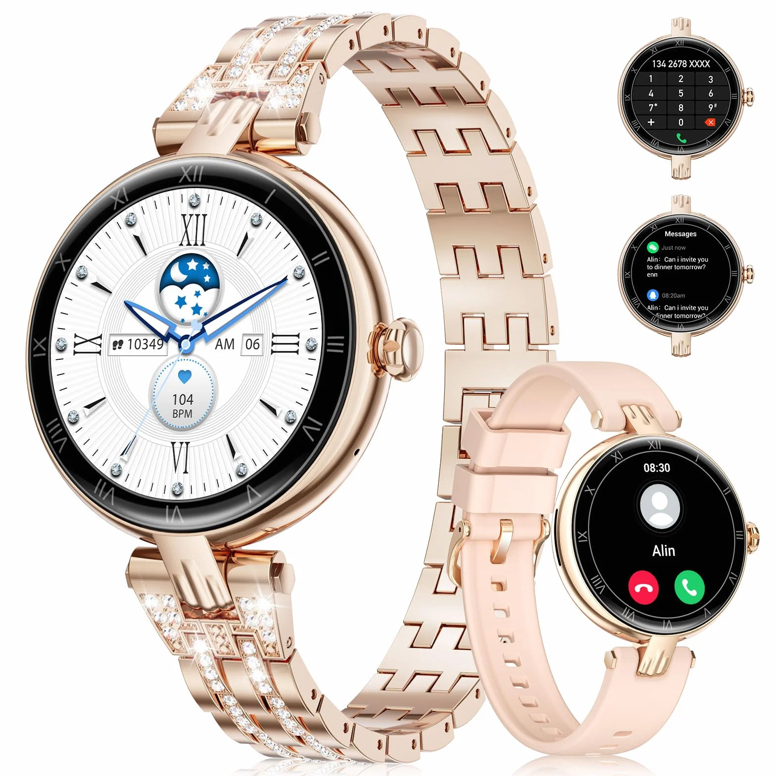 ESFOE Smartwatch damski z funkcją telefonu 1,16" AMOLED Always-On-Display, zegarek na rękę SML18