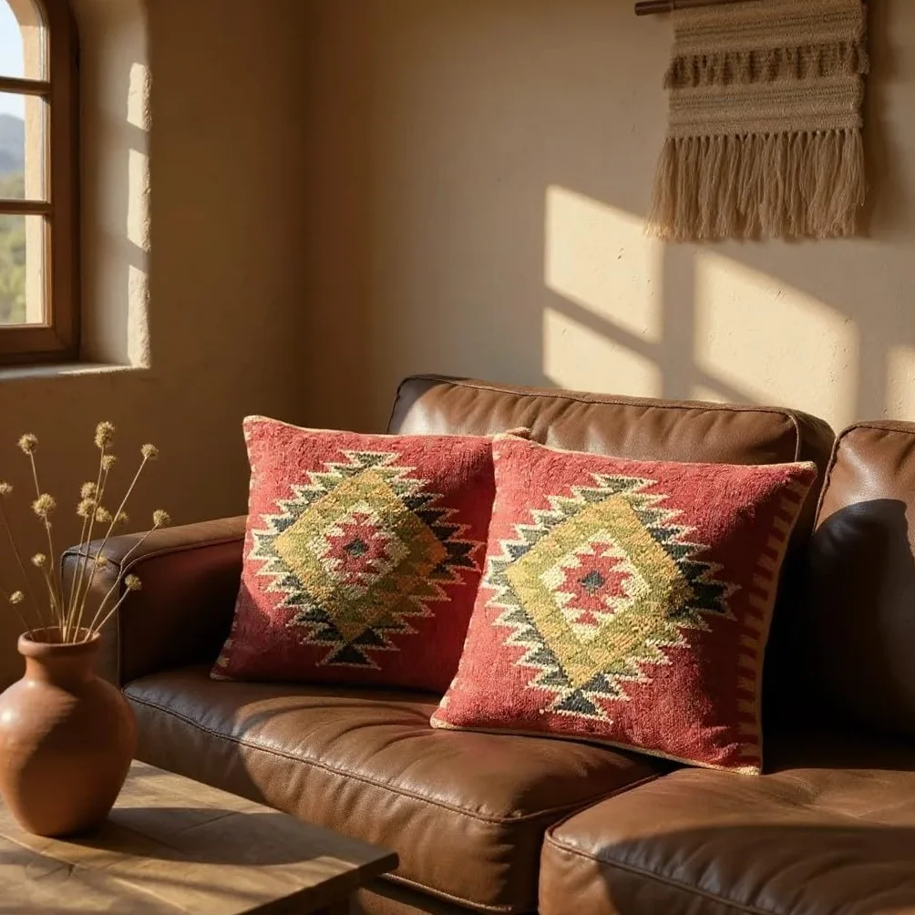 Ręcznie tkana poszewka na poduszkę Kilim 18 x 18 cm, zestaw 2 szt., etniczna wełna i juta, boho