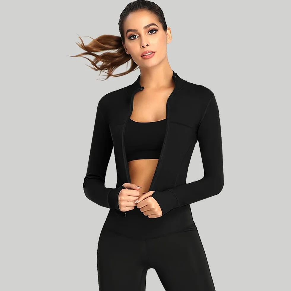flintronic Damska kurtka do biegania, topy na siłownię, koszulka sportowa, slim fit, oddychająca odzież sportowa do fitnessu, treningu, jogi, krótkie topy