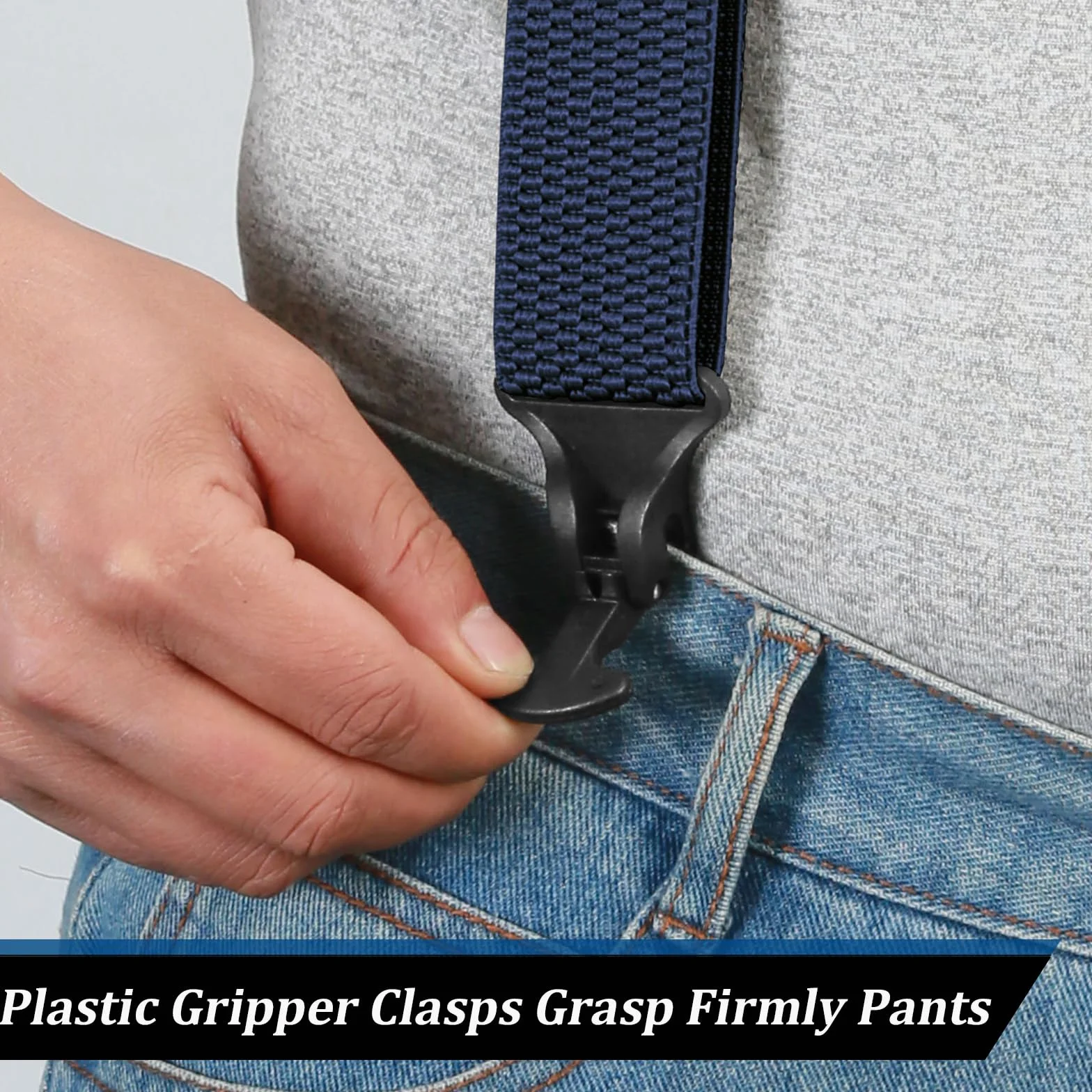 Suspenders for Men Heavy Duty 1,6 cala Wide Airport Friendly Hidden Suspenders with 4 Plastic Gripper Clasps Adjustable Elastic Braces for Casual Work X-Back ciemnoniebieski