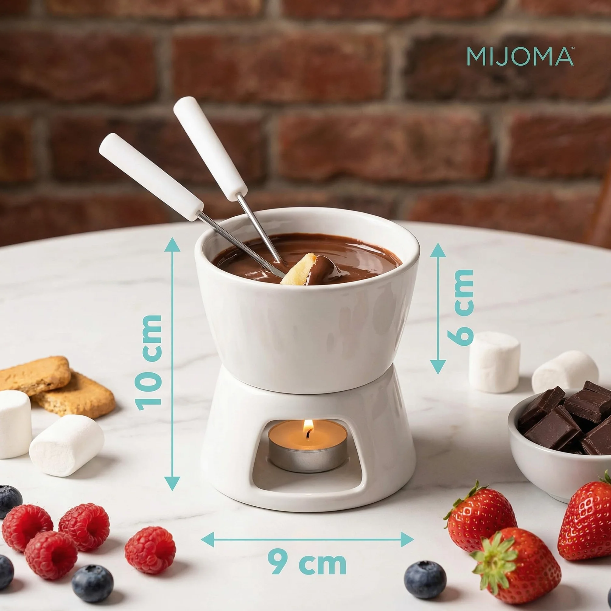 MIJOMA Mini zestaw do fondue czekoladowego biały 2 widelczyki