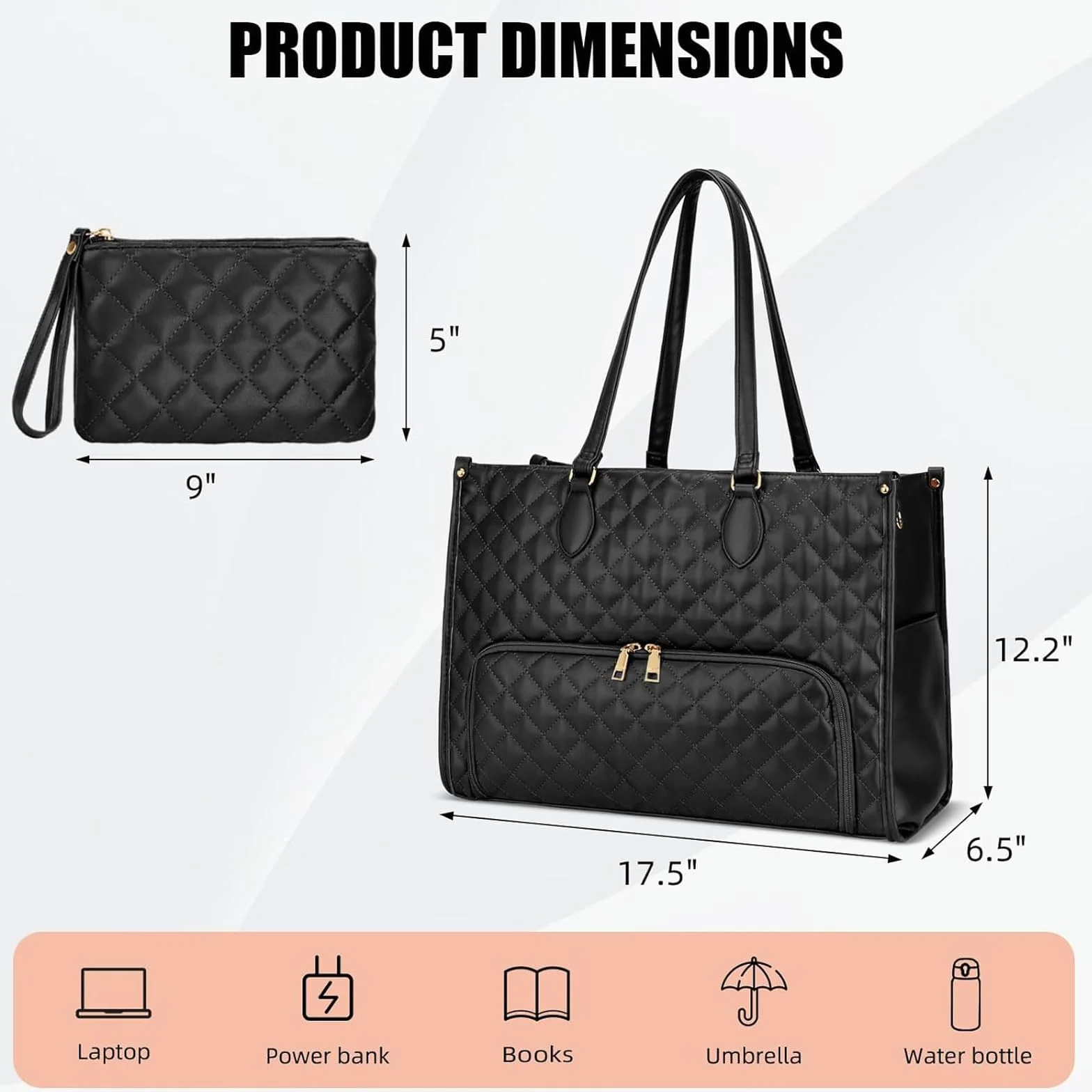 Damska torba na lunch 2 w 1 z kieszenią chłodzącą na laptop 15,6" czarna