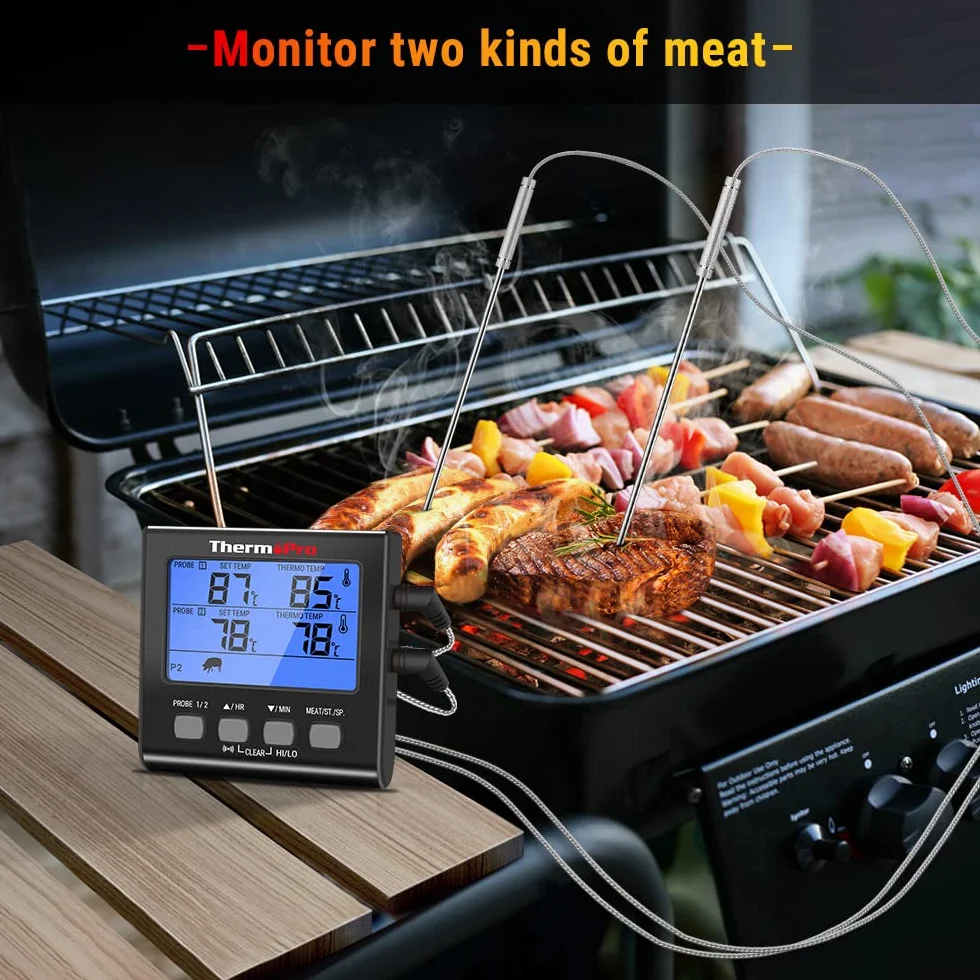 ThermoPro TP17B cyfrowy termometr do mięsa z podwójnymi sondami temperatury i dużym podświetleniem LCD
