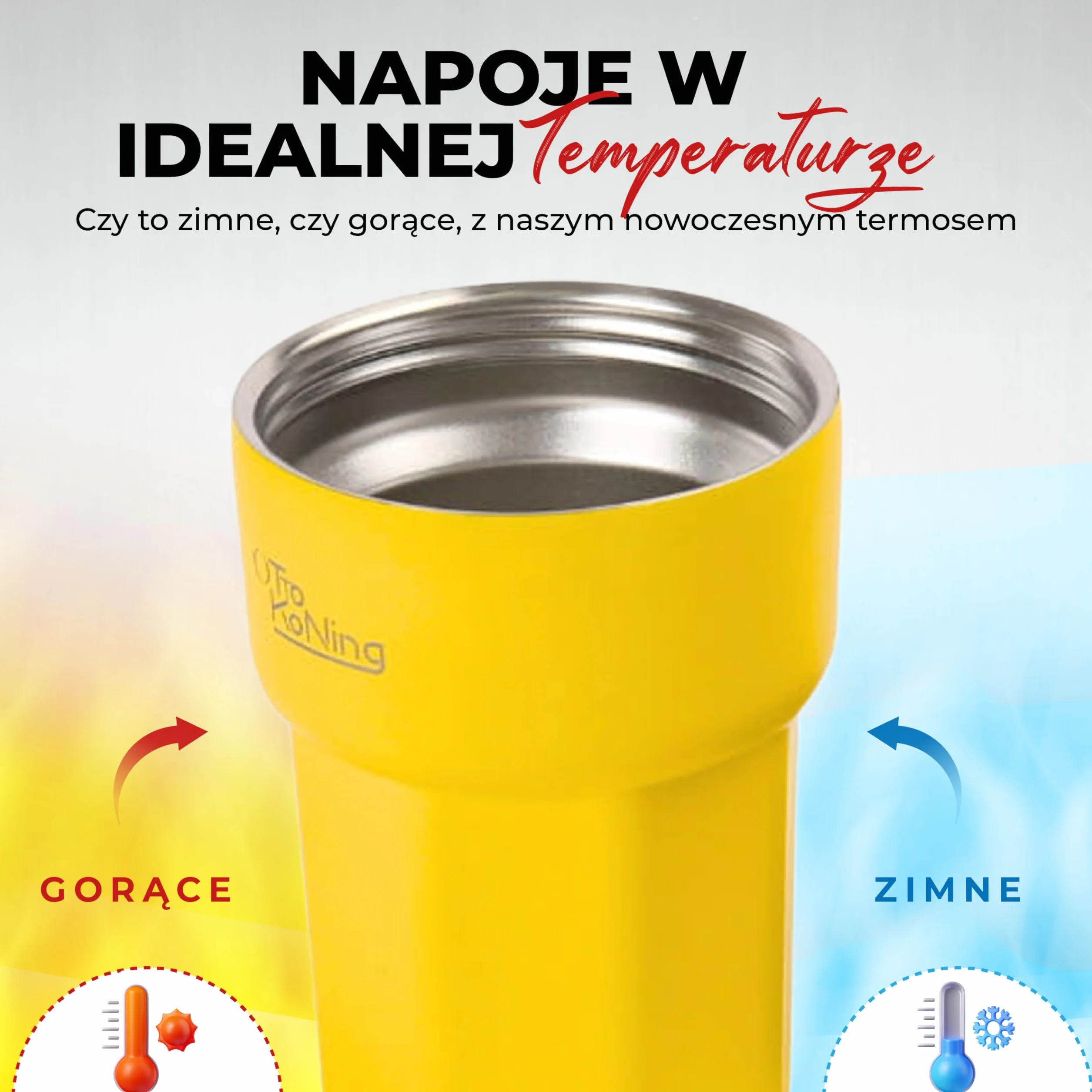 Otto Koning Termo kubek izolowany 350ML stalowy do kawy (Żółty)