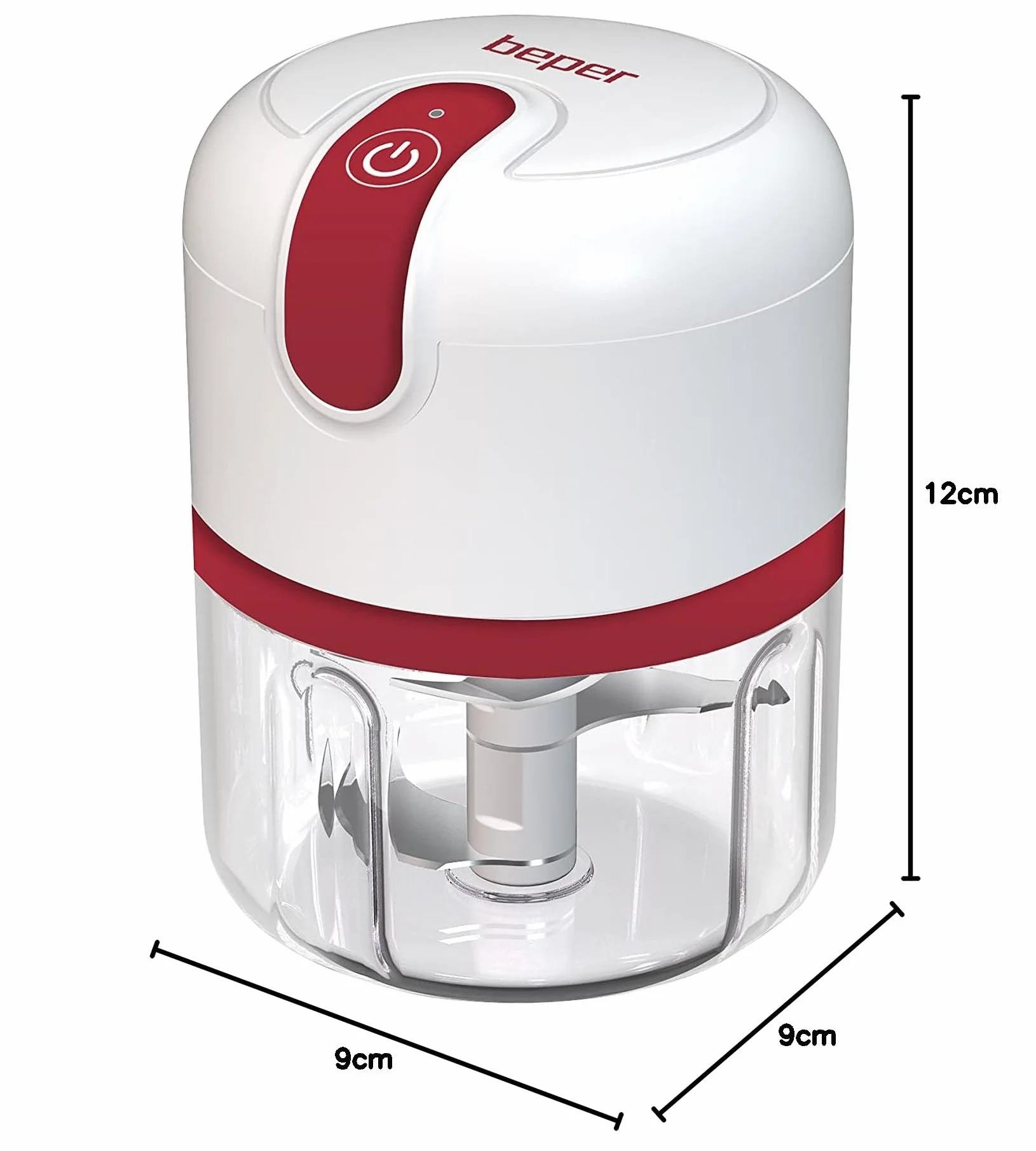BEPER P102ROB050 Rozdrabniacz USB Mini Robot Kuchenny 250 ml 3,7 V Stal nierdzewna Czerwony Biały