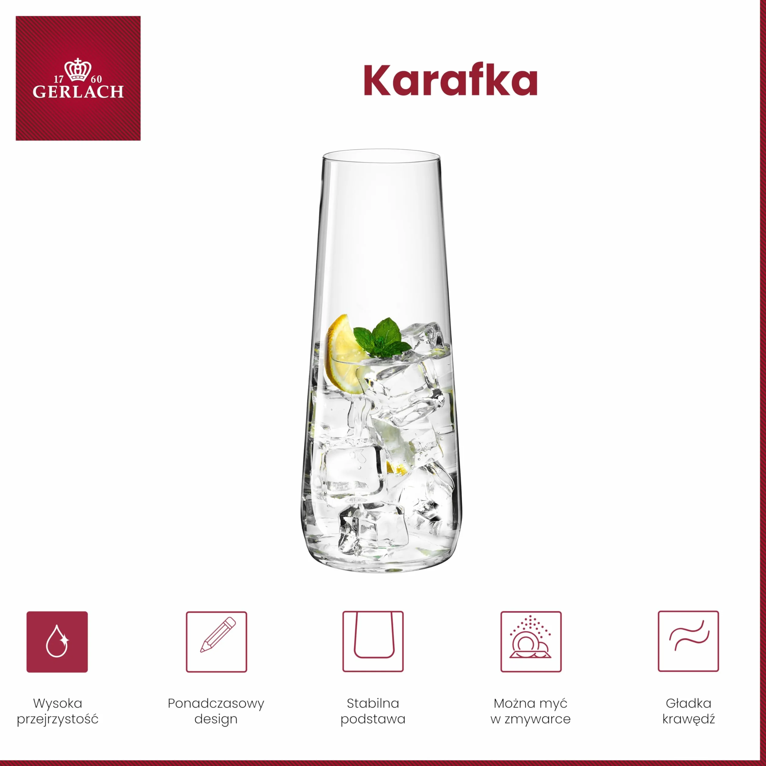 Gerlach 1760 Szklana Karafka na Wodę 1,2 l Przezroczysta