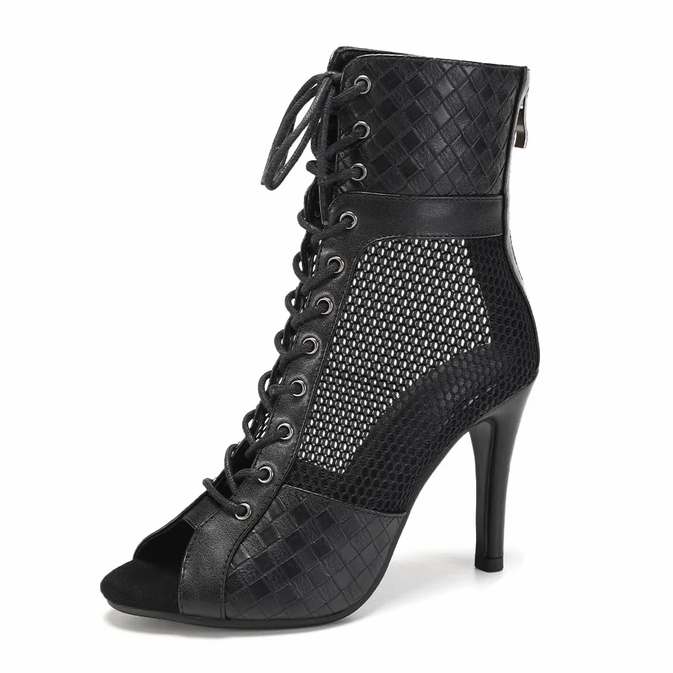 Damskie Buty do Tańca z Otwartymi z Odkrytymi Palcami Salsa Bachata Tango Sznurowane buty do tańca z siateczki