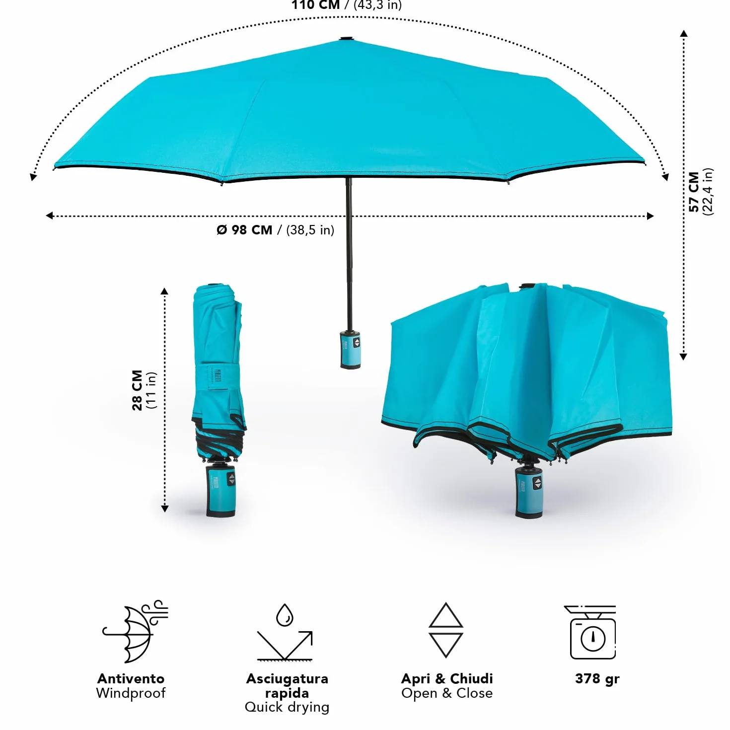 Parasol Składany Damski Wiatroodporny Przyciemniany - Parasolka Kobieca z Automatycznym Systemem Otwierania i Zamykania - Parasol Kieszonkowy Podróżny - Średnica 98 cm - Perletti