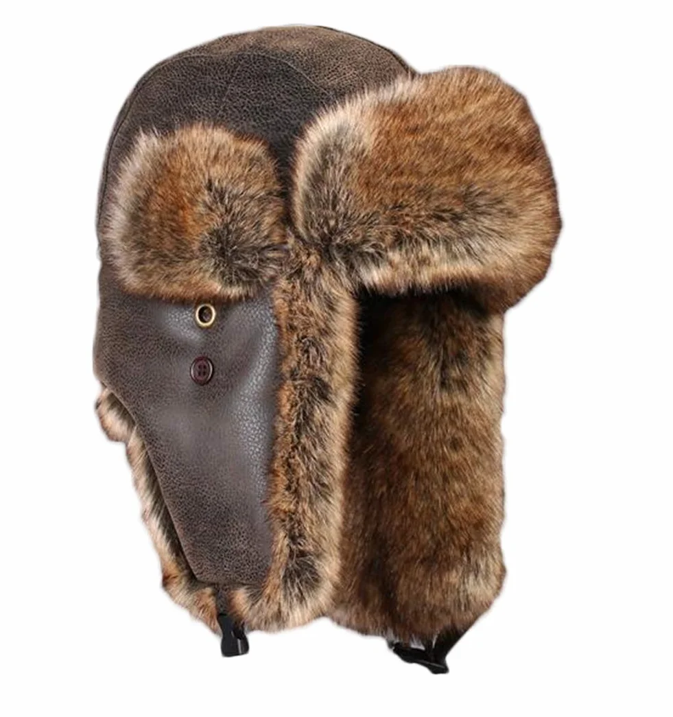 Insun Unisex czapka zimowa czapka lotnicza czapka traperska ze sztucznej skóry czapka futrzana męska czapka rosyjska