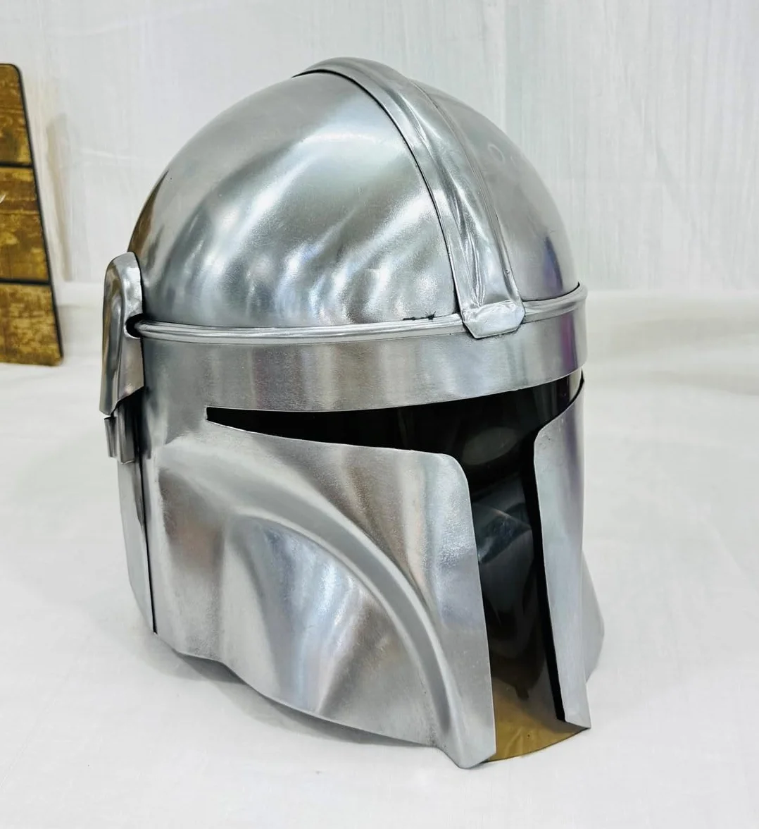 Nautical Replica Hub Steel Mandalorian Helmet by Design Handicraft - SCA średniowieczny hełm do kostiumu na Halloween i do teatru do odgrywania ról, srebrny