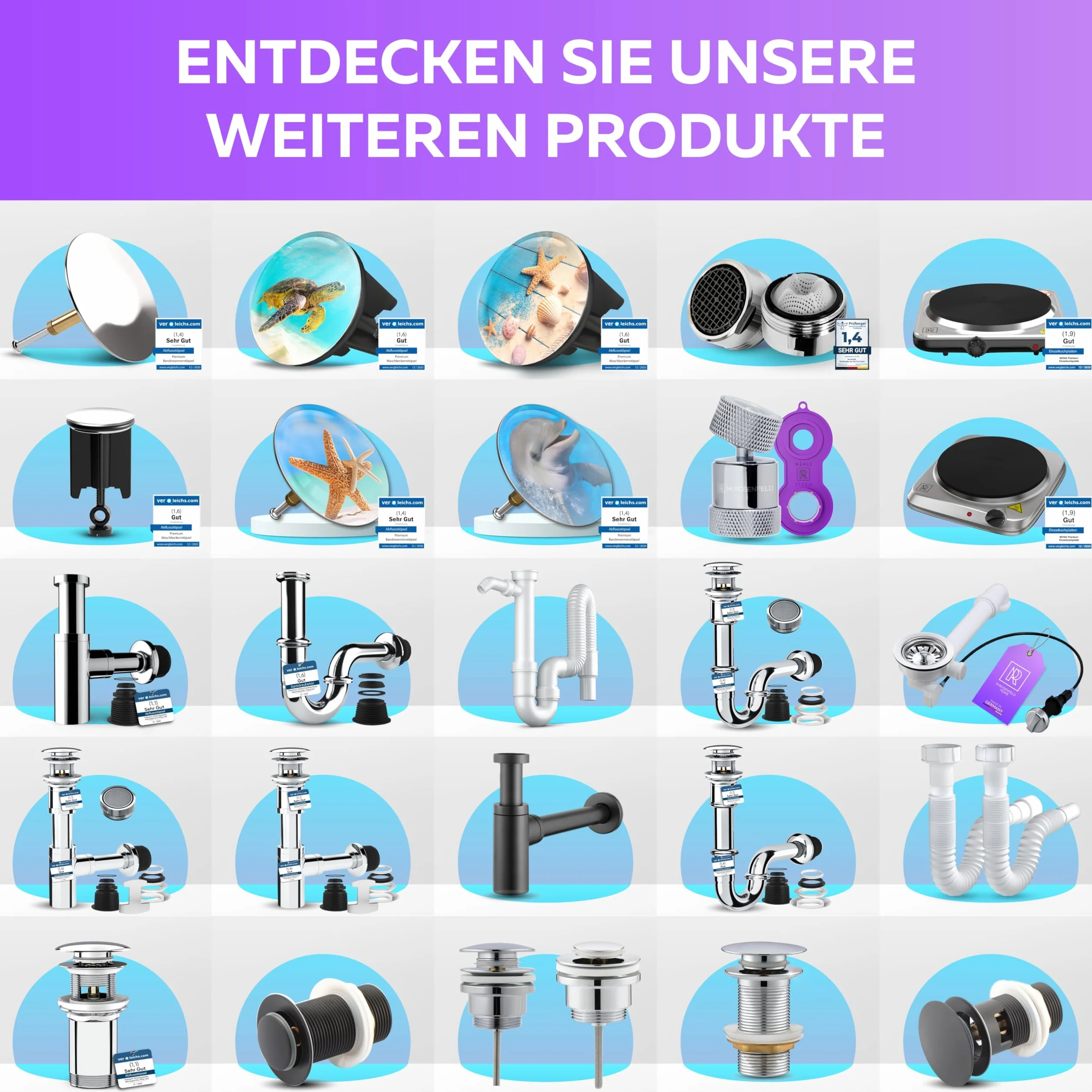 M. ROSENFELD HOME Korek do umywalki z motywem 40 mm – korek do zlewu z mosiądzu, korek mimośrodowy z regulacją wysokości, nierdzewny i szczelny – korek do umywalki i korka odpływowego