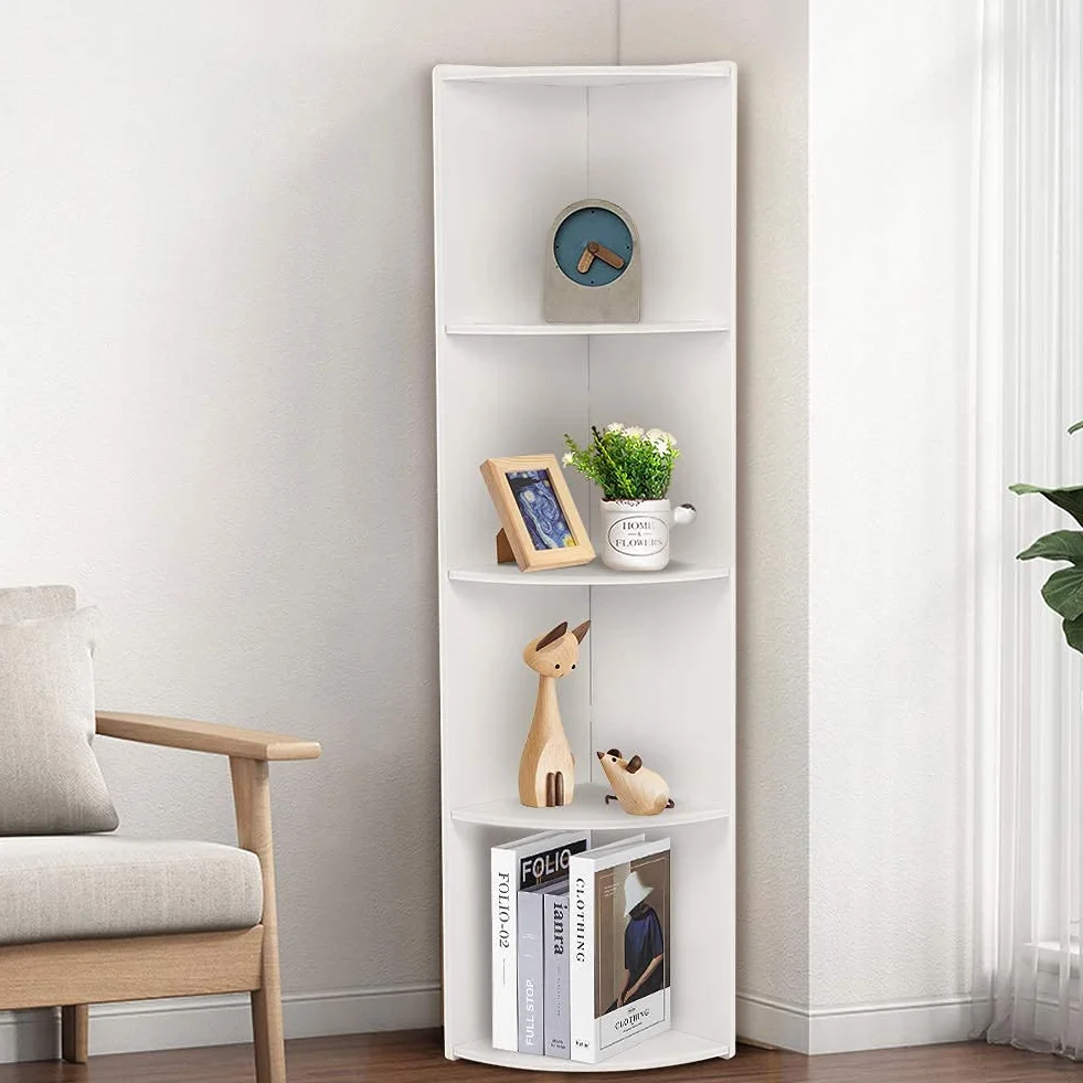 Stojąca półka do przechowywania, trwały drewniany regał narożny 4-poziomowa półka narożna do łazienki salon biuro biała sypialnia 120 * 24 * 24cm