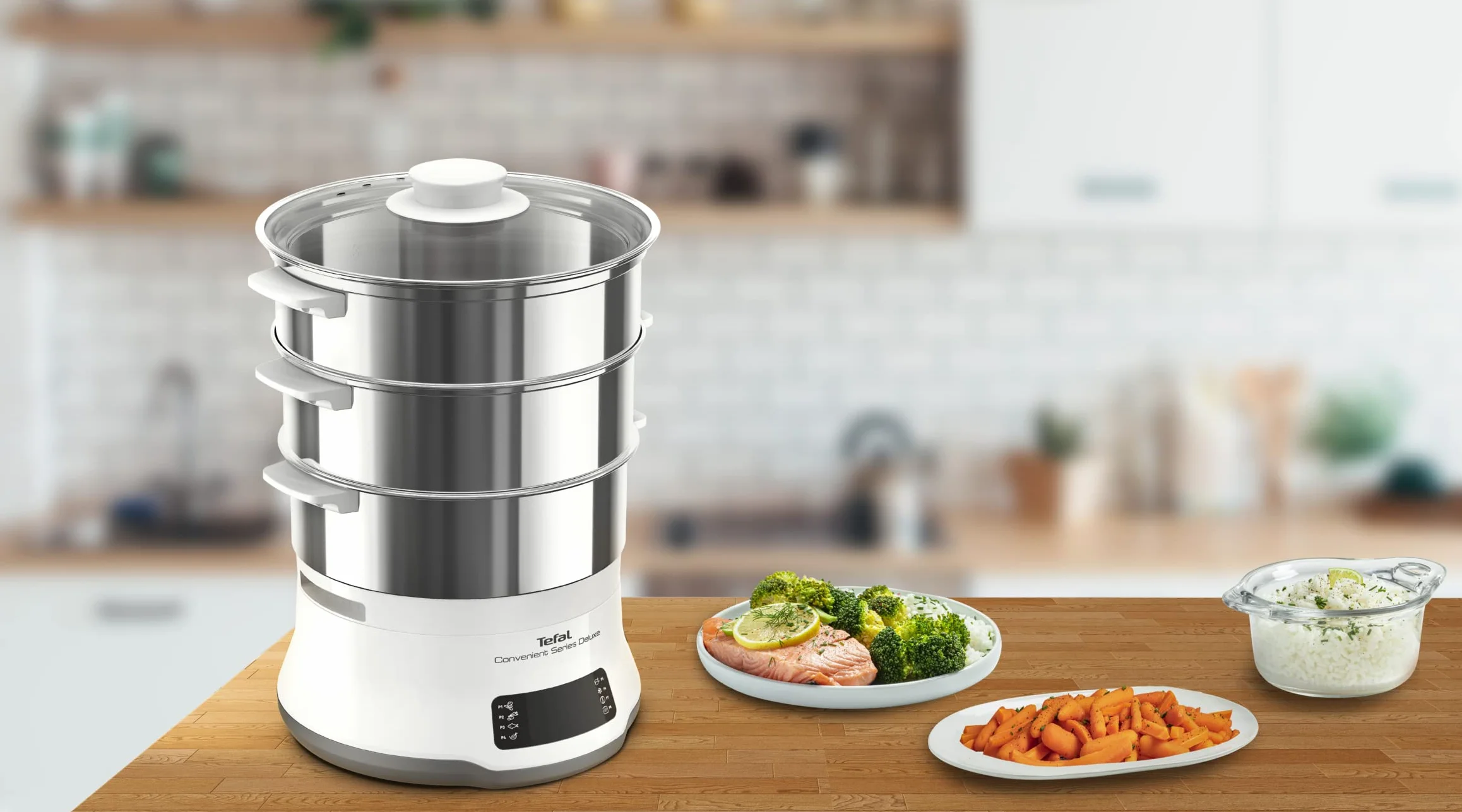 Tefal VC502D Series Deluxe Parowar 3-poziomowy, 8 programów, stal nierdzewna, srebrny