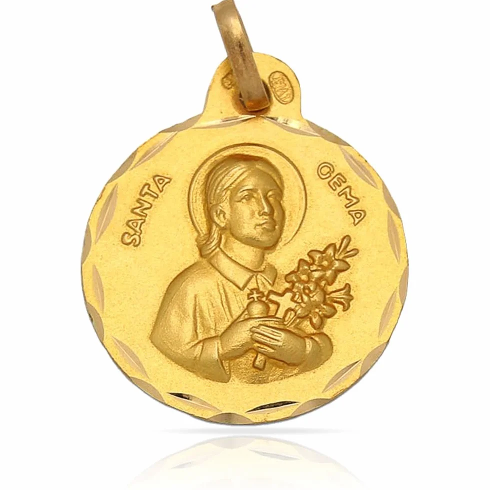 Medal Świętego Klejnotu, srebro wysokiej próby 925, pozłacane, okrągłe 19 mm, religijny wzór z tłoczeniem, z pudełkiem upominkowym