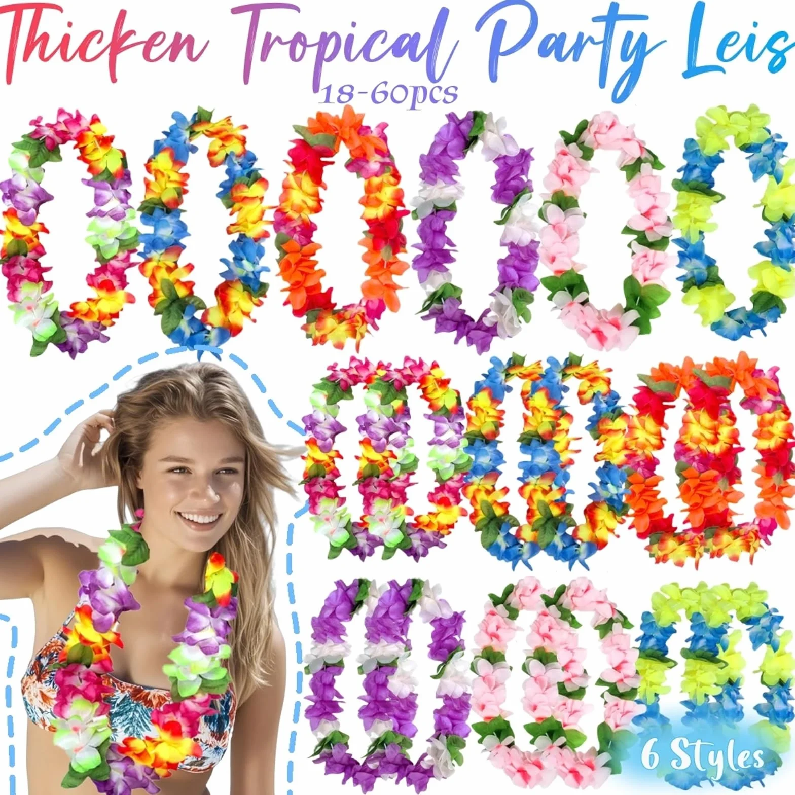 Hawajska garlanda, Hawajskie Girlandy Kwiatowe, Naszyjnik Tropikalny Leis Wielokolorowy 18-60 Szt(24pcs)