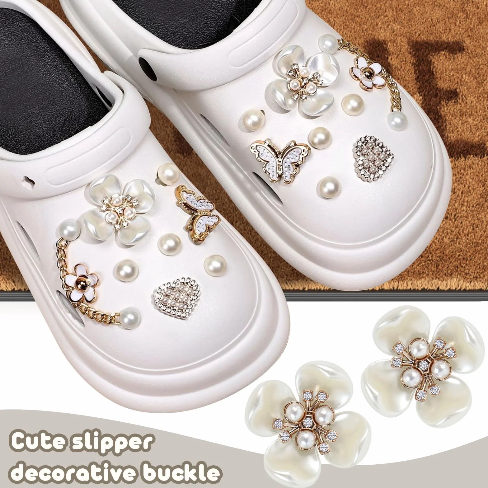 Crocs zestaw zawieszek do butów, 24 sztuki, brokatowe, zdejmowane akcesoria do butów, z PCW, do samodzielnego wykonania, z kwiatem, perłą, motylem, dla dzieci, dziewcząt, kobiet
