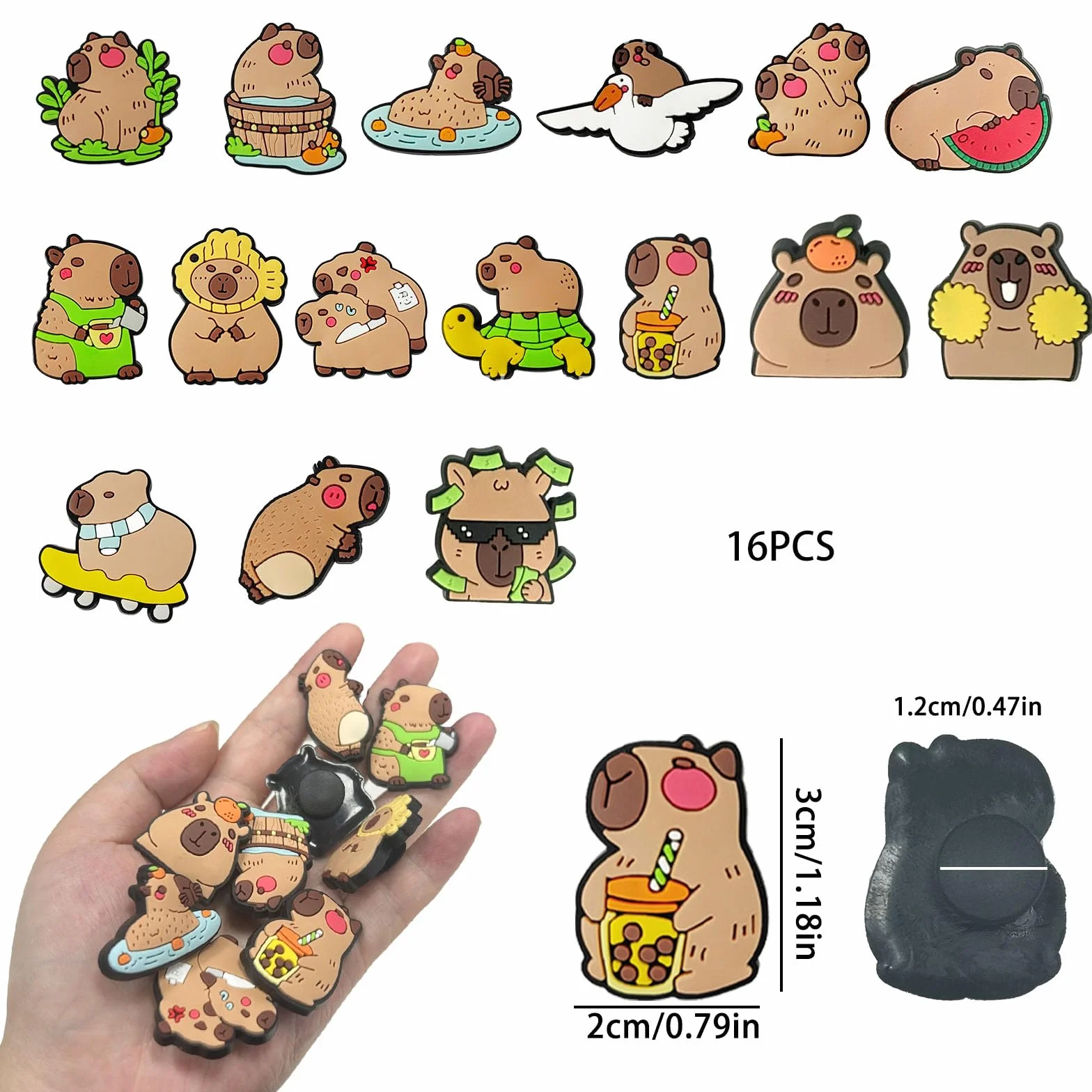 Capybara Shoe Charm, 16 Sztuk Capybara Shoe Charms dla Nastolatków DIY Sticker Shoe Charms dla Chłopców i Dziewcząt, Bransoletki, Chodaki, Sandały, Prezenty Imprezowe, Prezenty dla Dorosłych