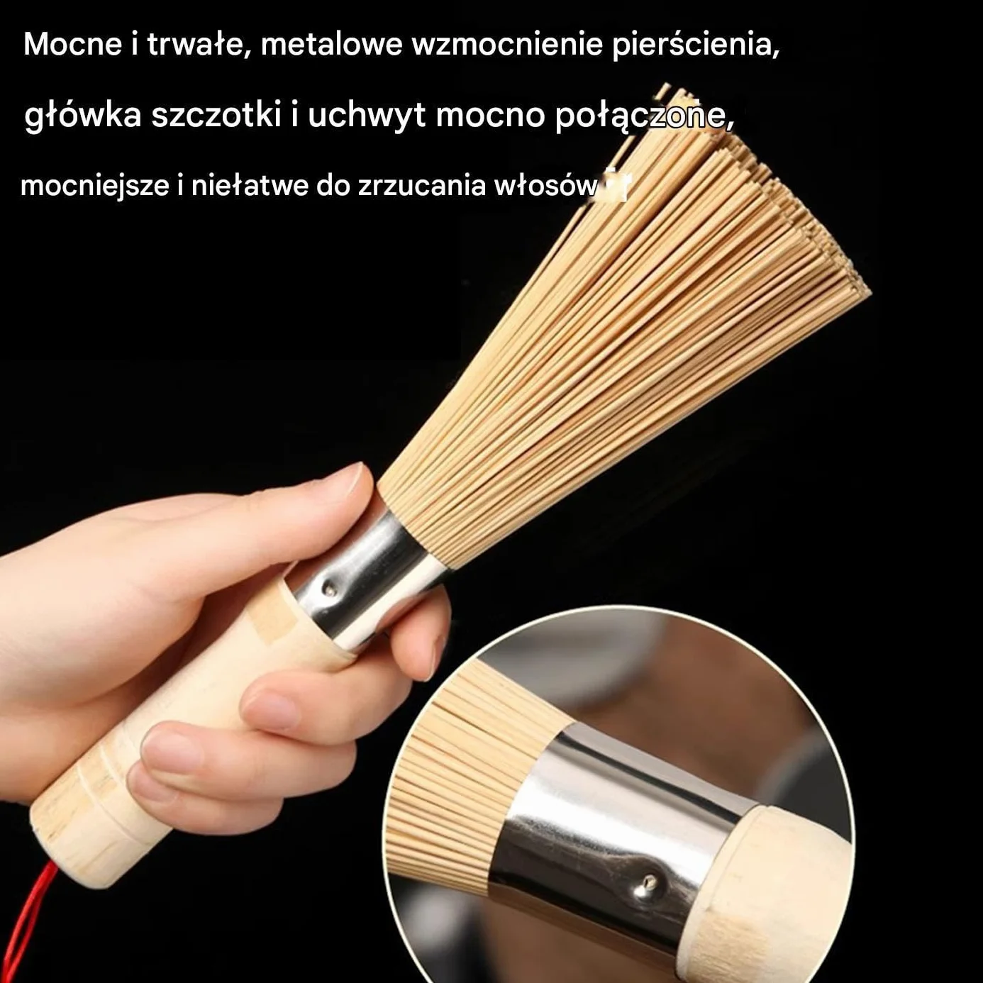 Wooden Kitchen Cleaning Brush for Wok, Non-Scratch Cast Iron Care Scrubber with Hangable Loop, 9.84 Inches