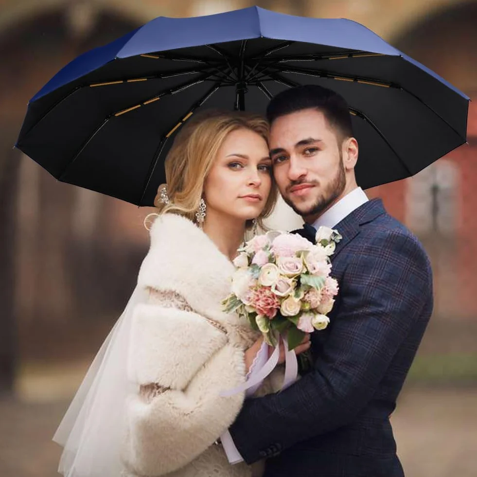 Aolso Parasol podróżny, automatyczny, odporny na wiatr, 8 żeber, kompaktowe składanie, automatyczne otwieranie/zamykanie, przenośny dla mężczyzn i kobiet, NIEBIESKI, L, Nowoczesny