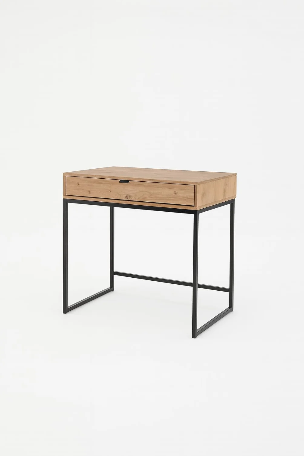 Stolik Konsolowy z Szufladą 80x50x76 cm Toaletka Dąb Artisan Czarna Metalowa Rama Loft