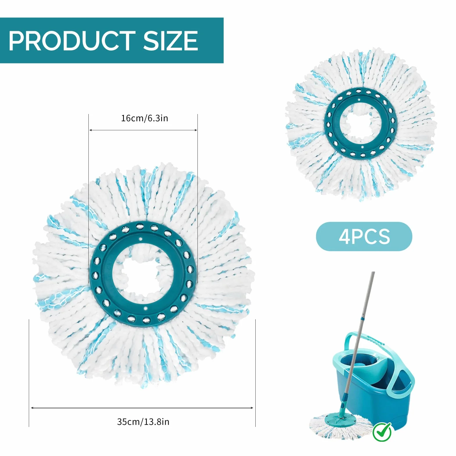 4 Sztuki Wymiennych Głowic, Kompatybilny z Leifheit Clean Twist Disc Mop, Materiał z Mikrofibry, Do Wszystkich Typów Podłóg, Skuteczne Usuwanie Brudu, Idealne do Firmy, Domu, Szkoły