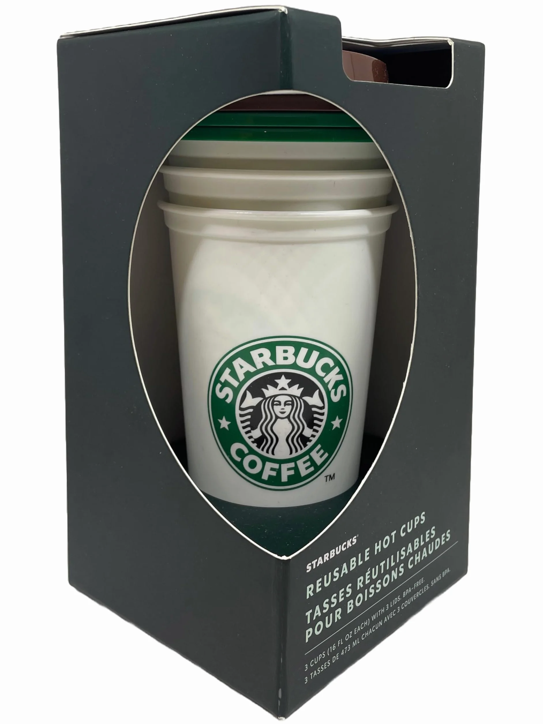 STARBUCKS Heritage Plastikowe kubki podróżne wielokrotnego użytku, limitowana edycja, zestaw 3 kubków, kubków, kubków, Grande Medium, 473 ml, gorące kubki