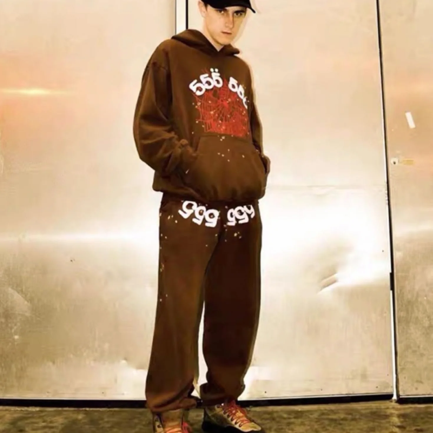 Punk Męska bluza z kapturem Y2K Spider Web Star Print, sweter z długim rękawem, bluza z kapturem, swetry, odzież sportowa