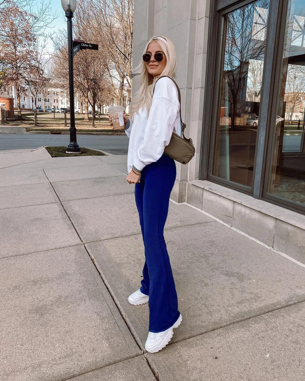 ACTINPUT Damskie spodnie do jogi, nieprzezroczyste, rozkloszowane legginsy, bootleg, spodnie sportowe, bootcut, spodnie do joggingu, spodnie do fitnessu, jazzpants