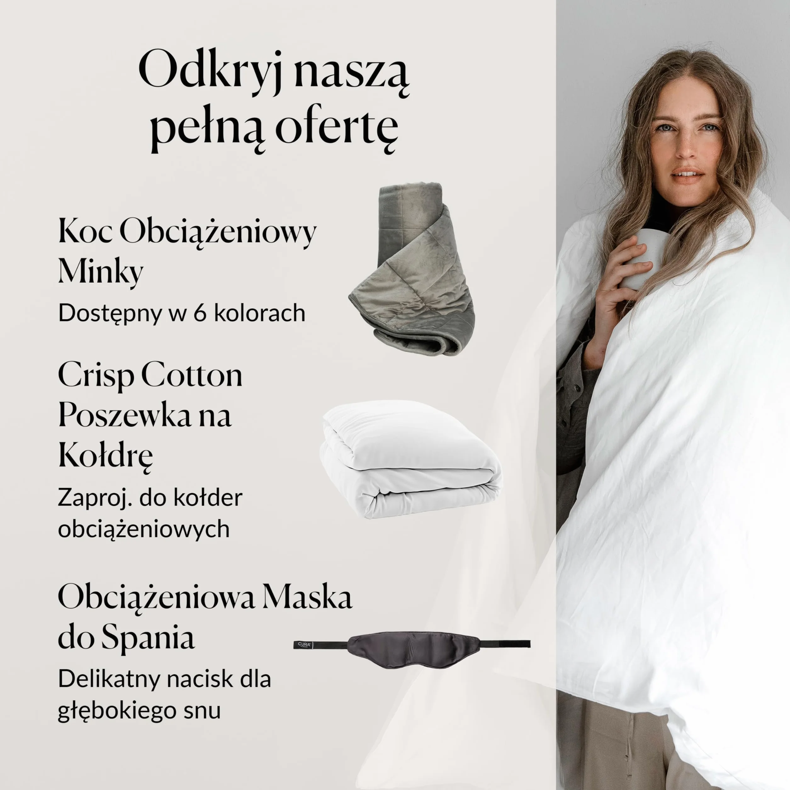 CURA Pearl Classic 150x210 7kg Premium Bawełniany koc obciążeniowy - kołdra obciążeniowa – łagodzi objawy bezsenności, stresu i niepokoju, biały/biała