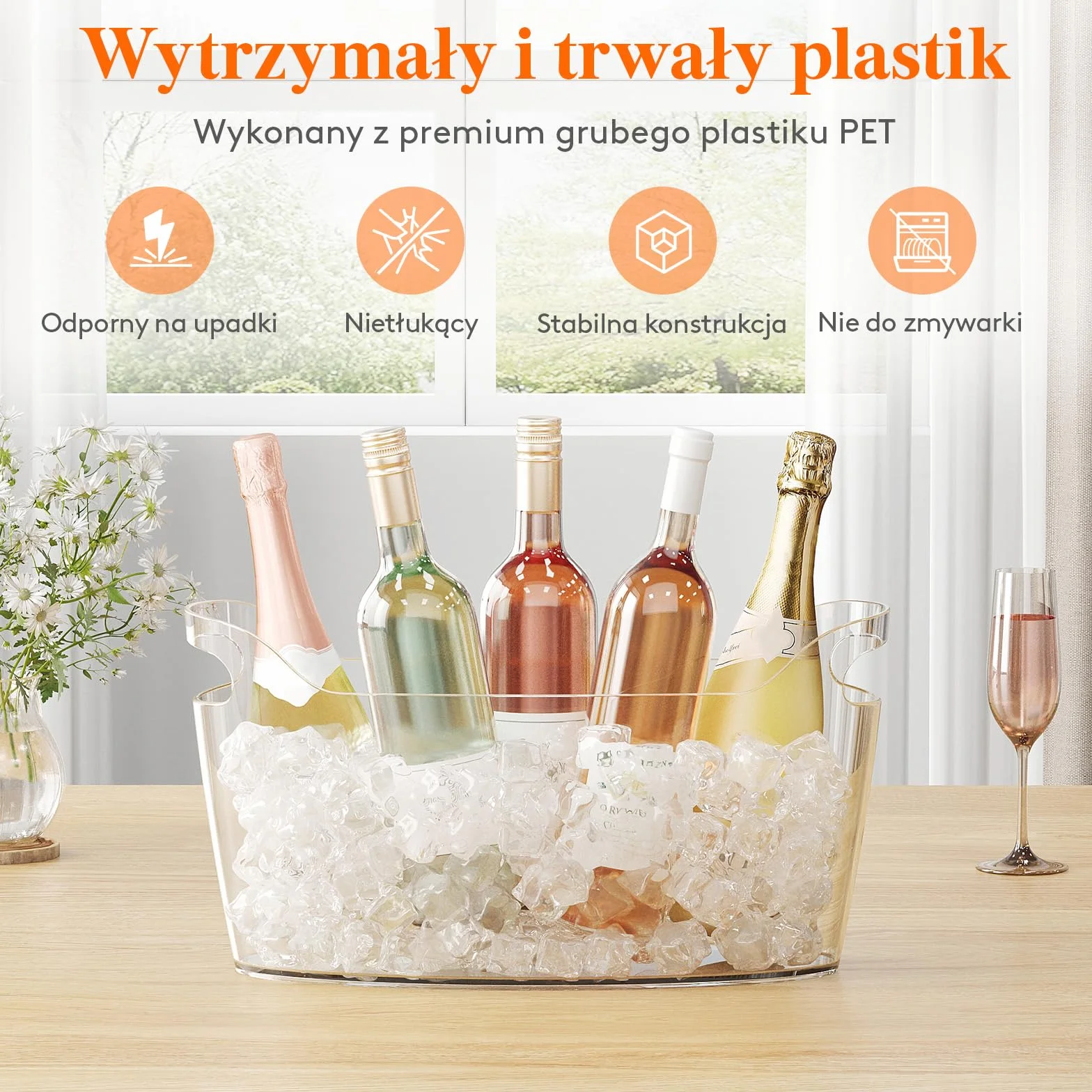 Lifewit 6,5L wiadro na lód na imprezy 2 SZT., przenośne wiadro na szampana do baru koktajlowego, przezroczysty plastikowy chłodnik na napoje/wino/piwo/sok, wiadro na lody z łyżeczką 38 x 18 x 20 cm