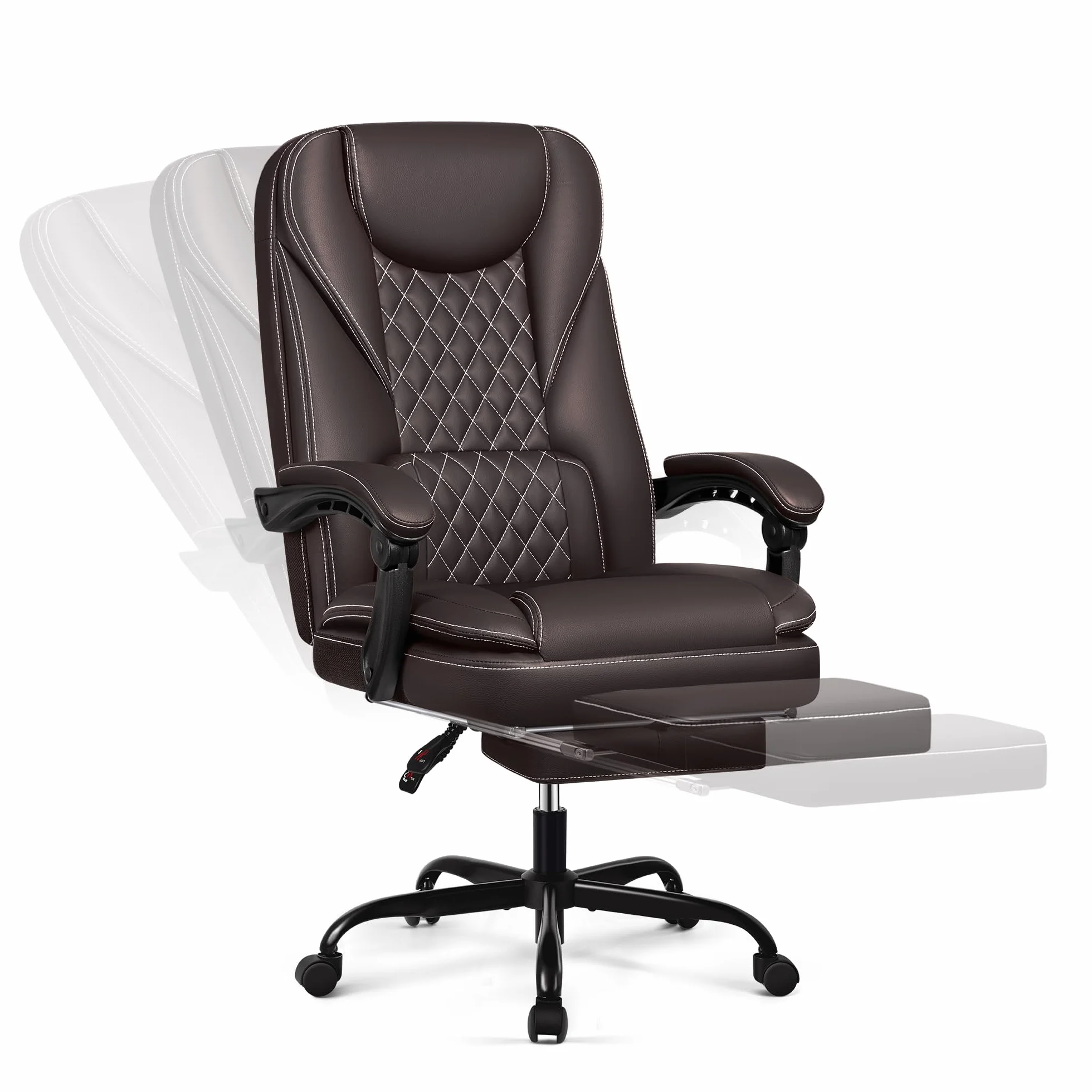 Ergonomiczne krzesło biurowe 140° z podnóżkiem, zagłówkiem, funkcja przechylania, krzesło obrotowe, fotel szefa, sztuczna skóra, 150 kg, kolor kawowy
