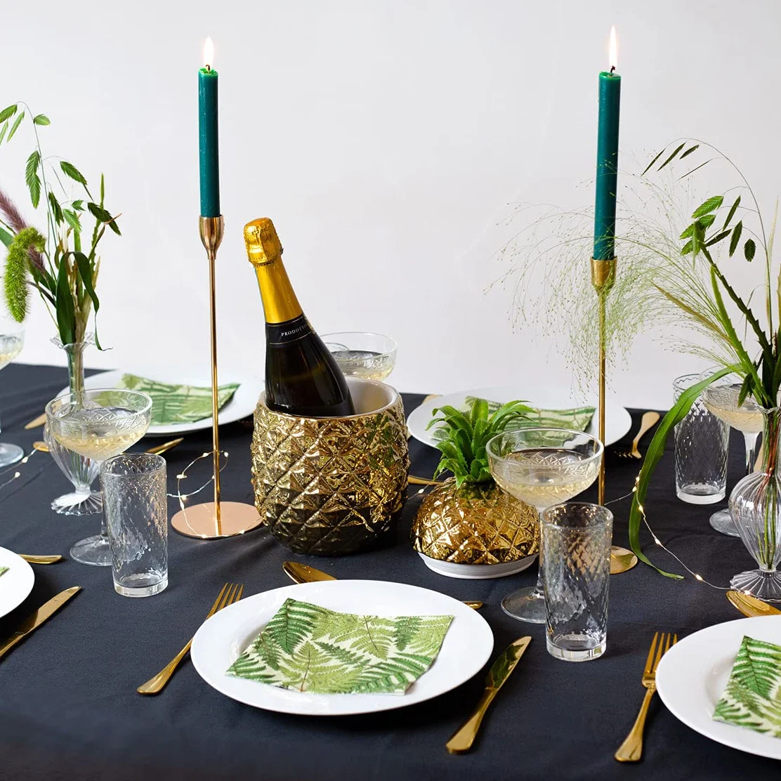 Talking Tables Złote wiadro na lód w kształcie ananasa z pokrywką, dodatek premium do wózka na napoje, akcesoria barowe w stylu retro, elegancka lodówka, 21,5 x 21,5 x 27 cm