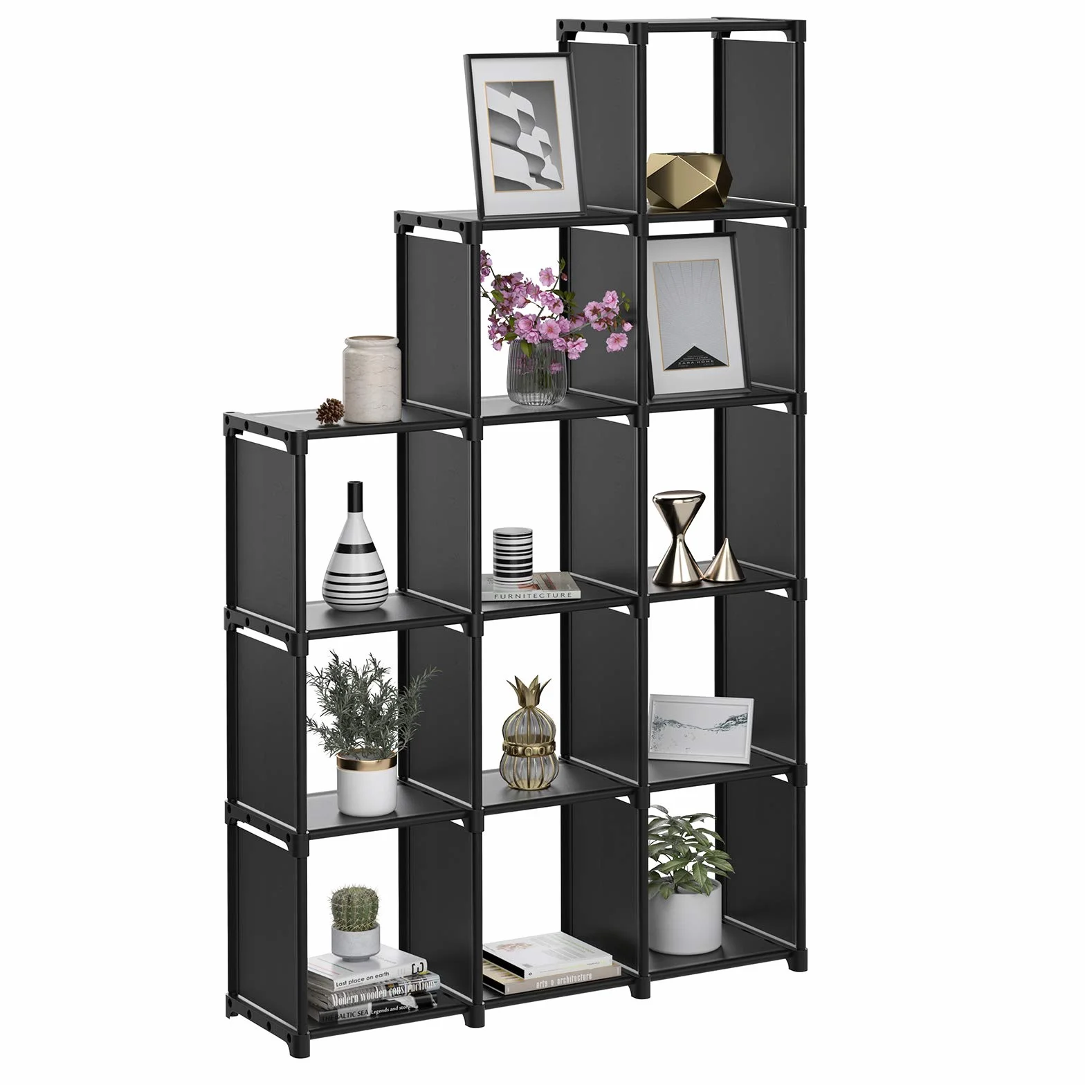 SONGMICS Regał z 12 przegródkami szafa modułowa 105x30x140 cm Czarny