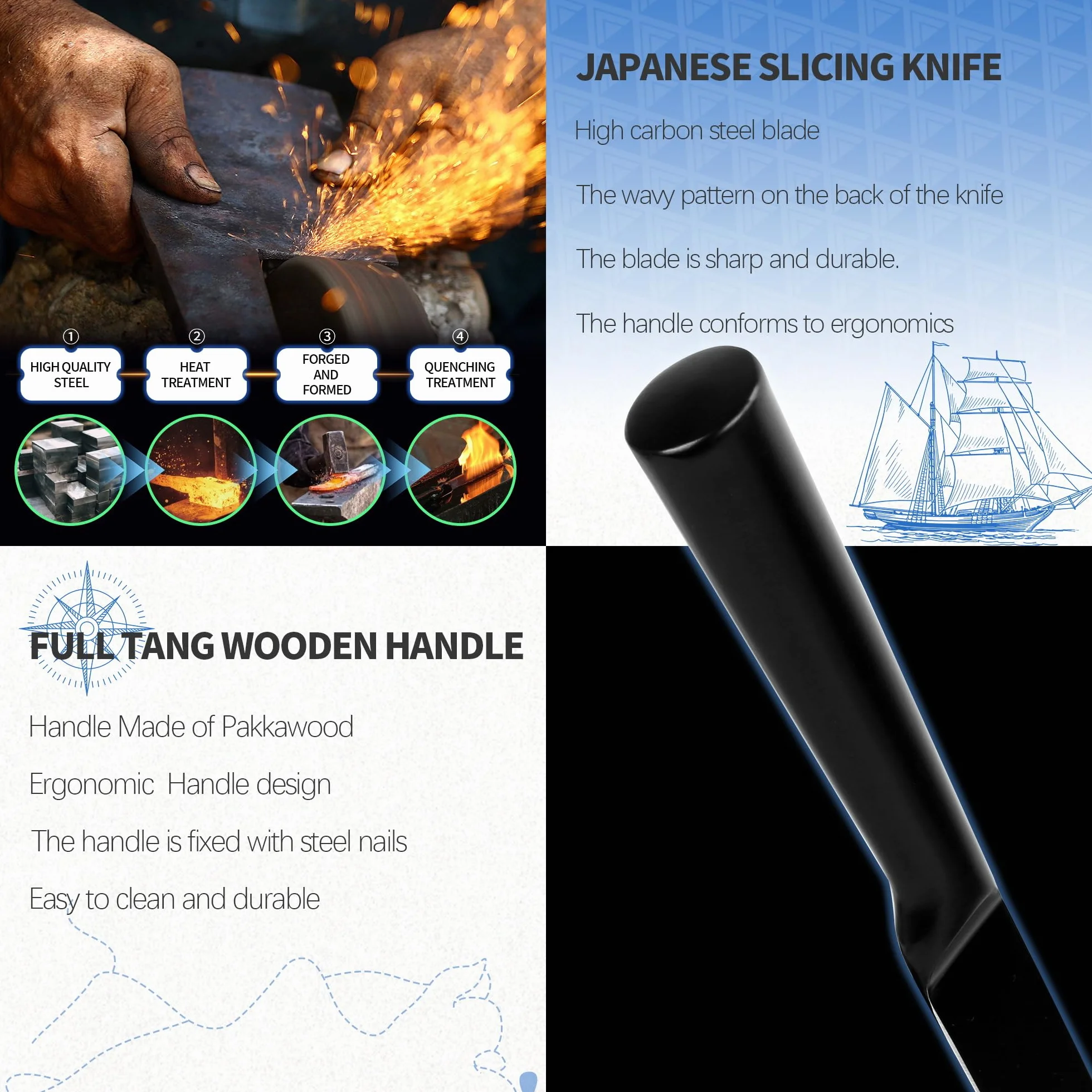 Stainless Steel Kitchen Knife 5 Inch Japanese Utility Knife Full Black