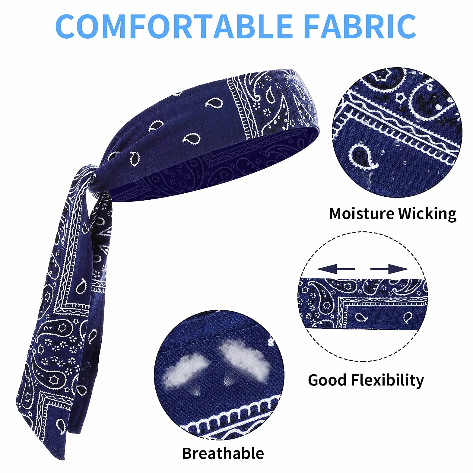 Lusofie Sportowa opaska na głowę, elastyczna bandana sportowa, regulowana bandana piracka, dla mężczyzn, opaski odprowadzające , sportowe, antypoślizgowe, do jogi, odprowadzające wilgoć, 4 szt