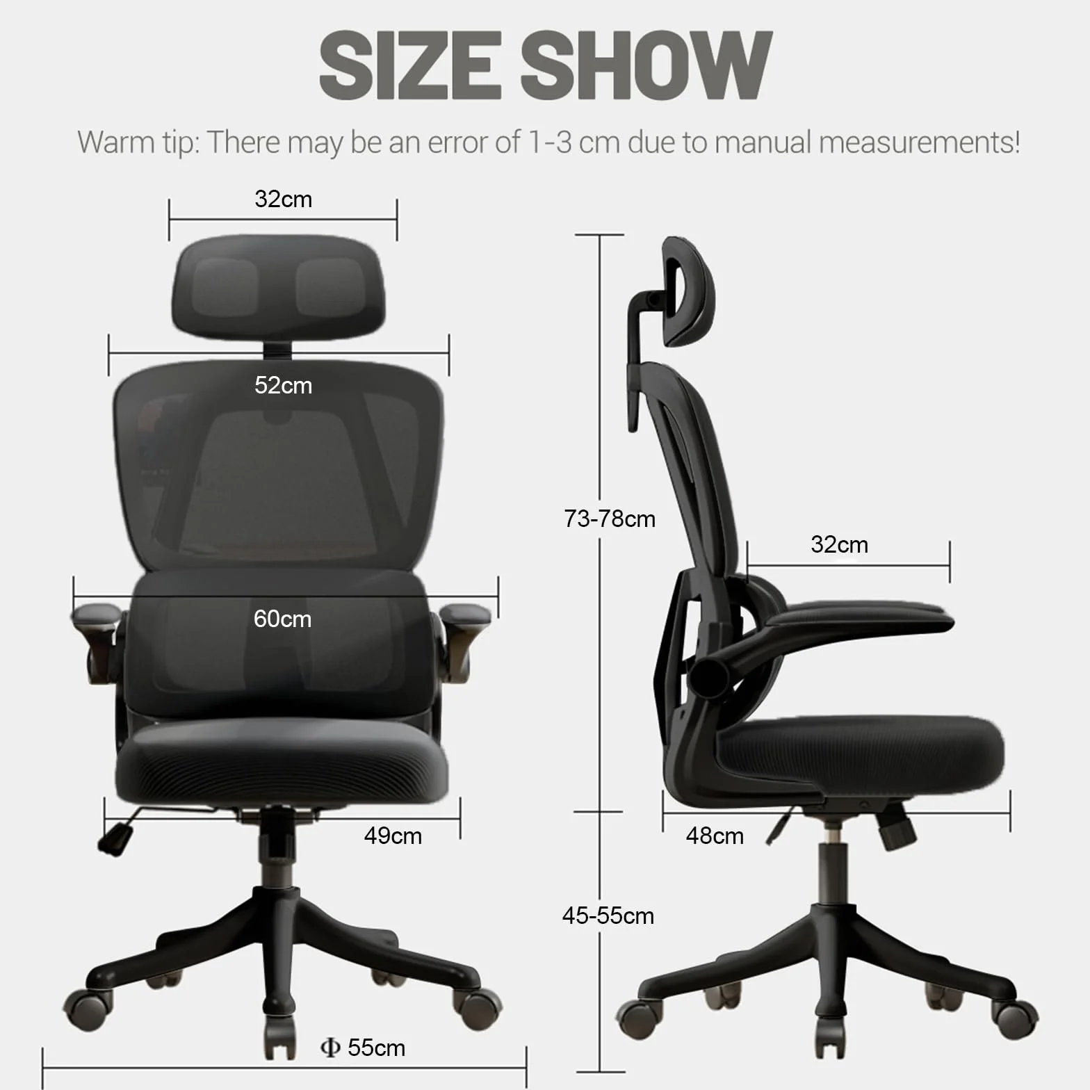 Ergonomiczne Krzesło Biurowe - Czarny | Regulowane Krzesło Biurowe z Wysokim Oparciem z Siatki,Wsparciem Lędźwiowym,Podłokietnikami Odwracanymi | Do Domowego Biura,Gier,Nauki