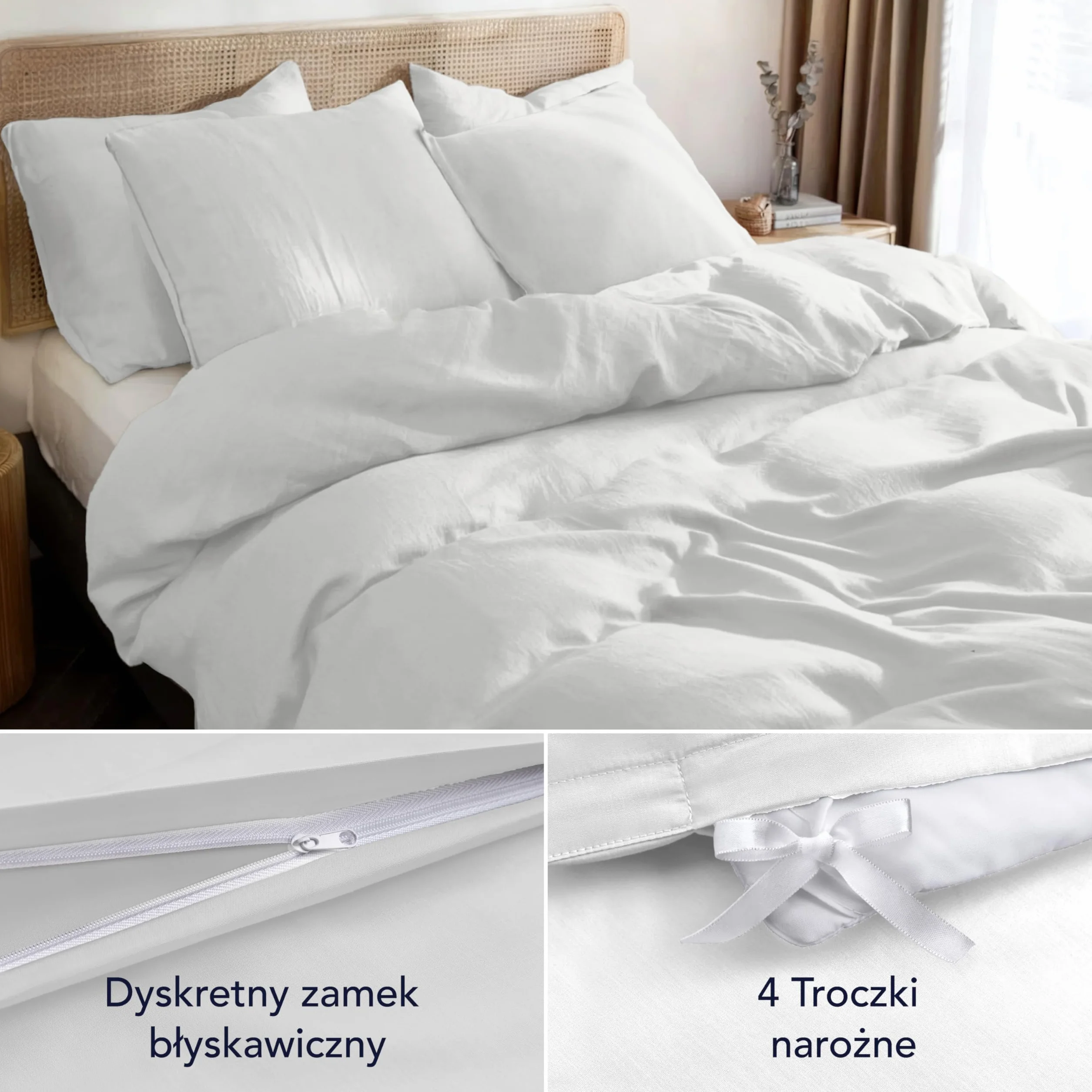 Dreamzie Zestaw pościelowy 155x220 Bawełna perkalowa Biały