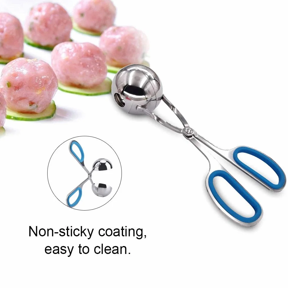 Meatball Non-Stick Cookie Scoop Edelstahl Eiszangen Reisbällchen (blau)