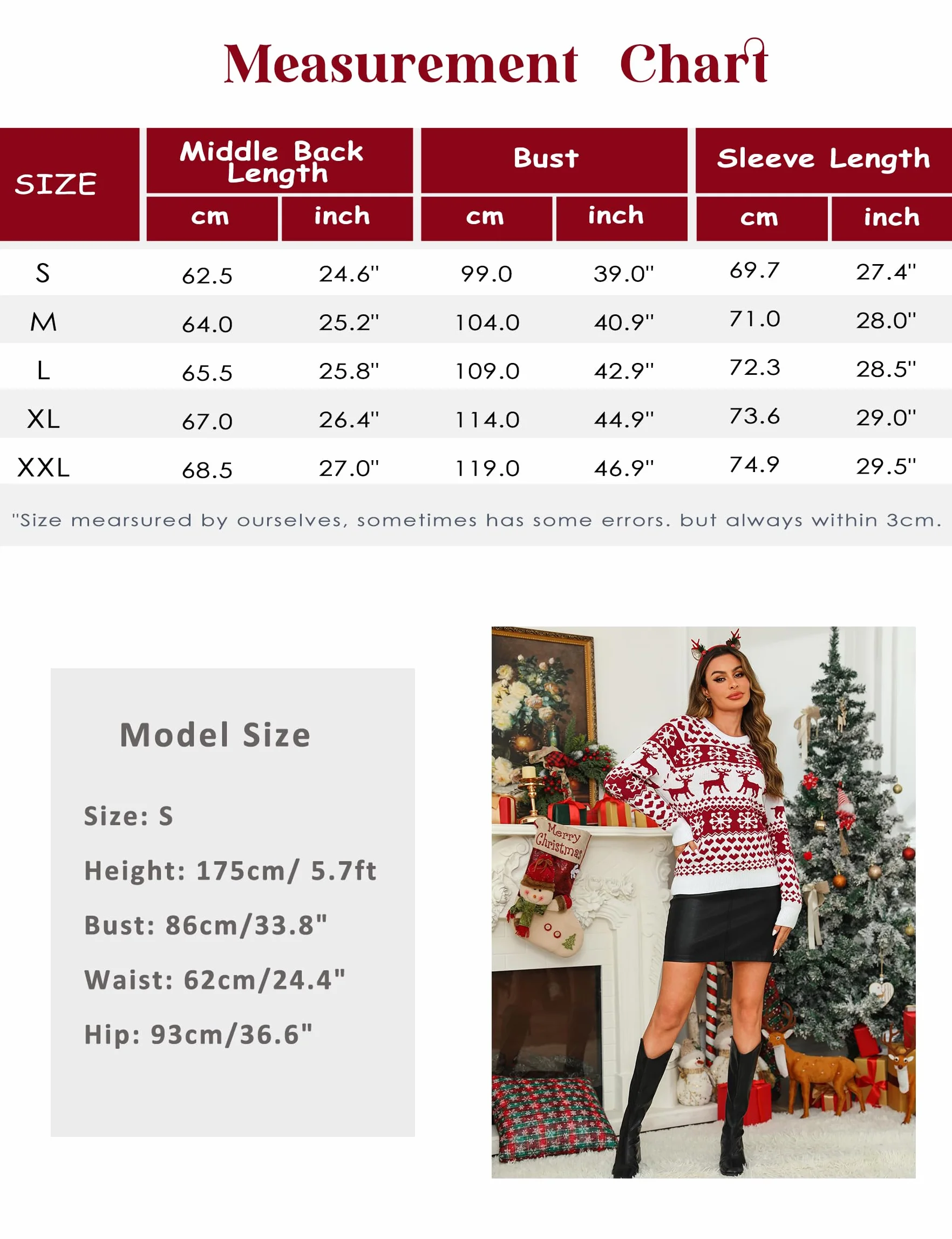 Świąteczny sweter dla kobiet zimowy sweter bożonarodzeniowy renifer dzianinowy zimowy sweter okrągły dekolt płatek śniegu miękki zimowy top bożonarodzeniowy