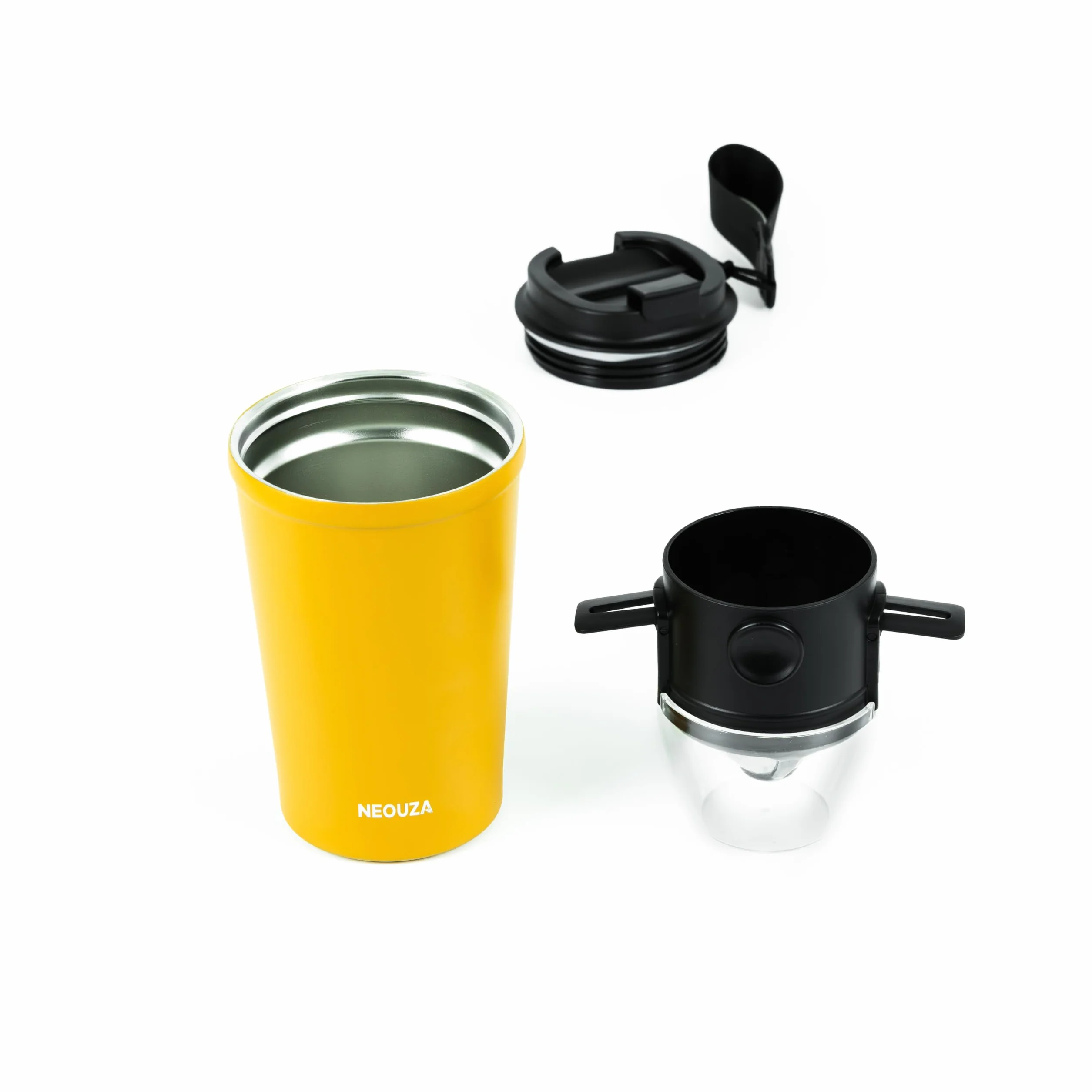 NEOUZA Dripper do parzenia kawy metodą pour over z kubkiem termicznym z izolacją próżniową, wielokrotnego użytku filtr ze stali nierdzewnej, przenośny składany bespapierowy ekspres do kawy na kemping