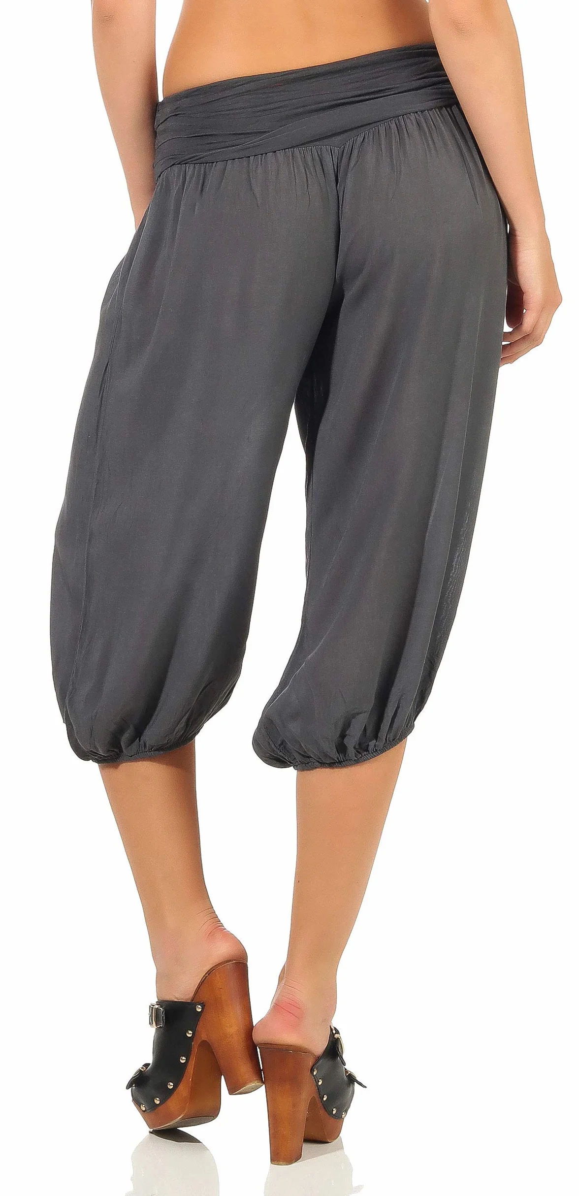 Malito – damskie spodnie haremki – czółenka z bawełny – krótkie spodnie materiałowe na lato – spodnie pluder Capri do tańca, relaksu i jogi – spodnie do kolan 1483 (OneSize XS-XL)