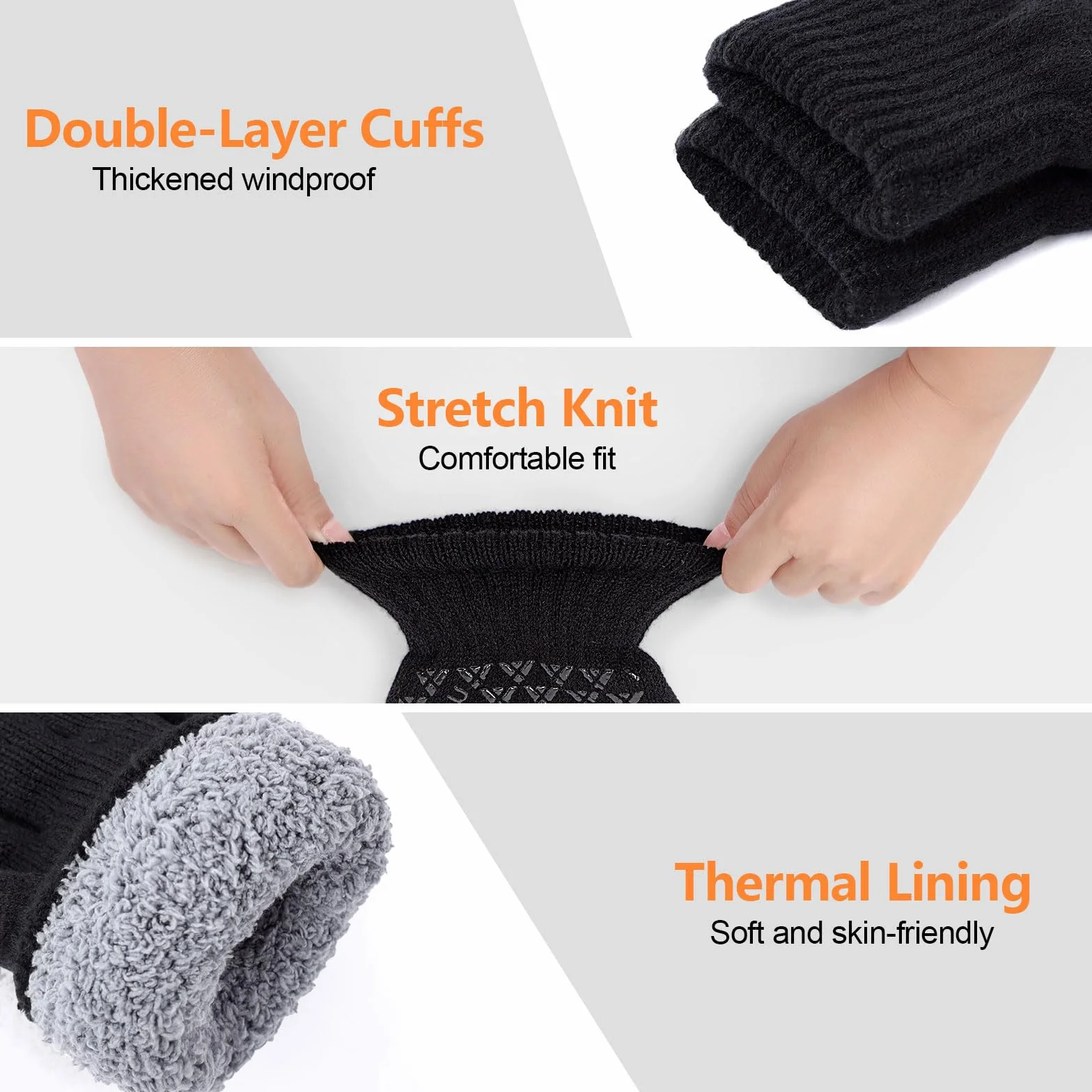 Touchscreen Gloves, Unisex Sports Glove, Outdoor Running Gloves, Ciepłe wiatroodporne zimowe z Antypoślizgowy Uchwyt z polaru do biegania, turystyki pieszej (Czarny)