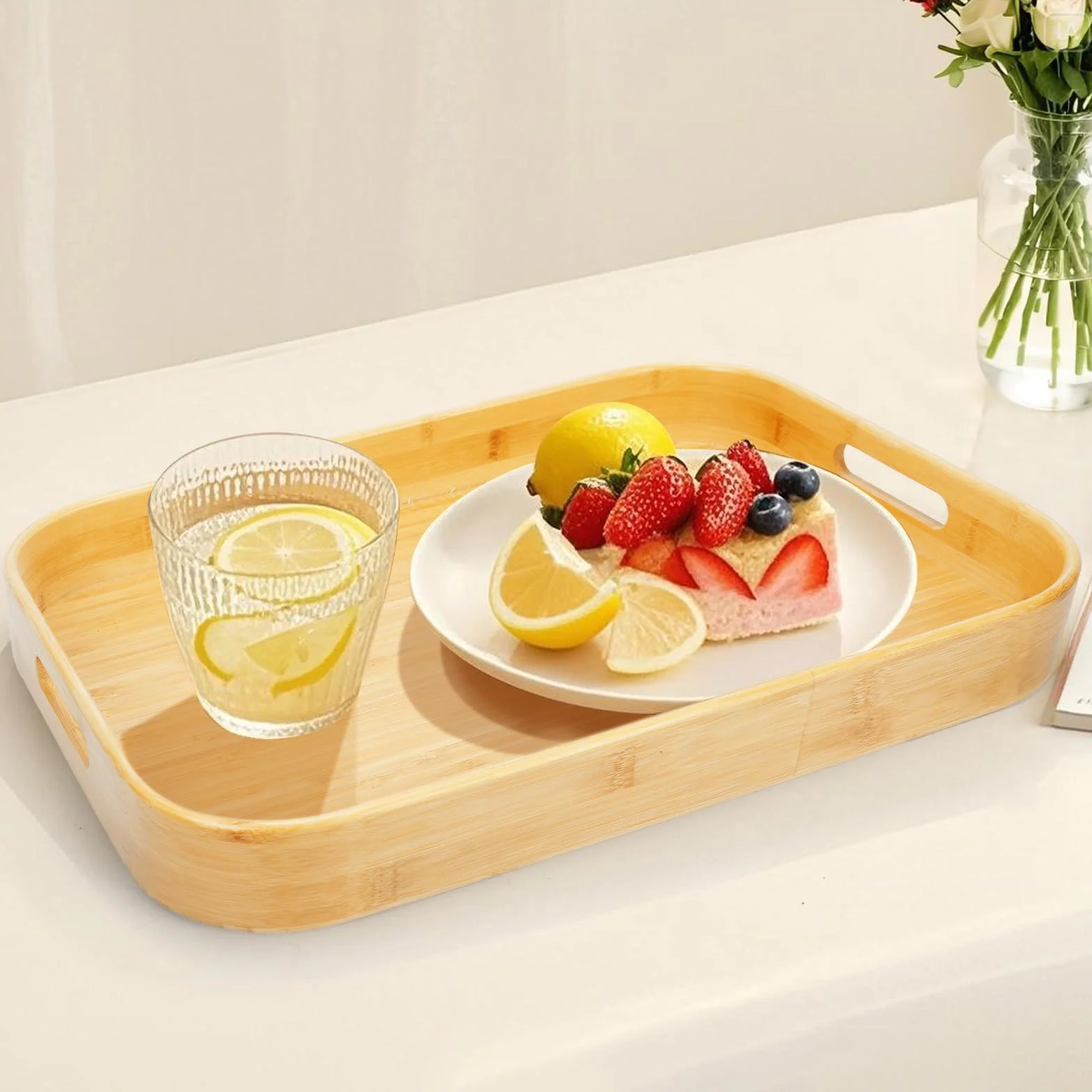Taca Do Serwowania Z Bambusa 46x33x5,5 cm Prostokątna Duża Odporna Na Pleśń